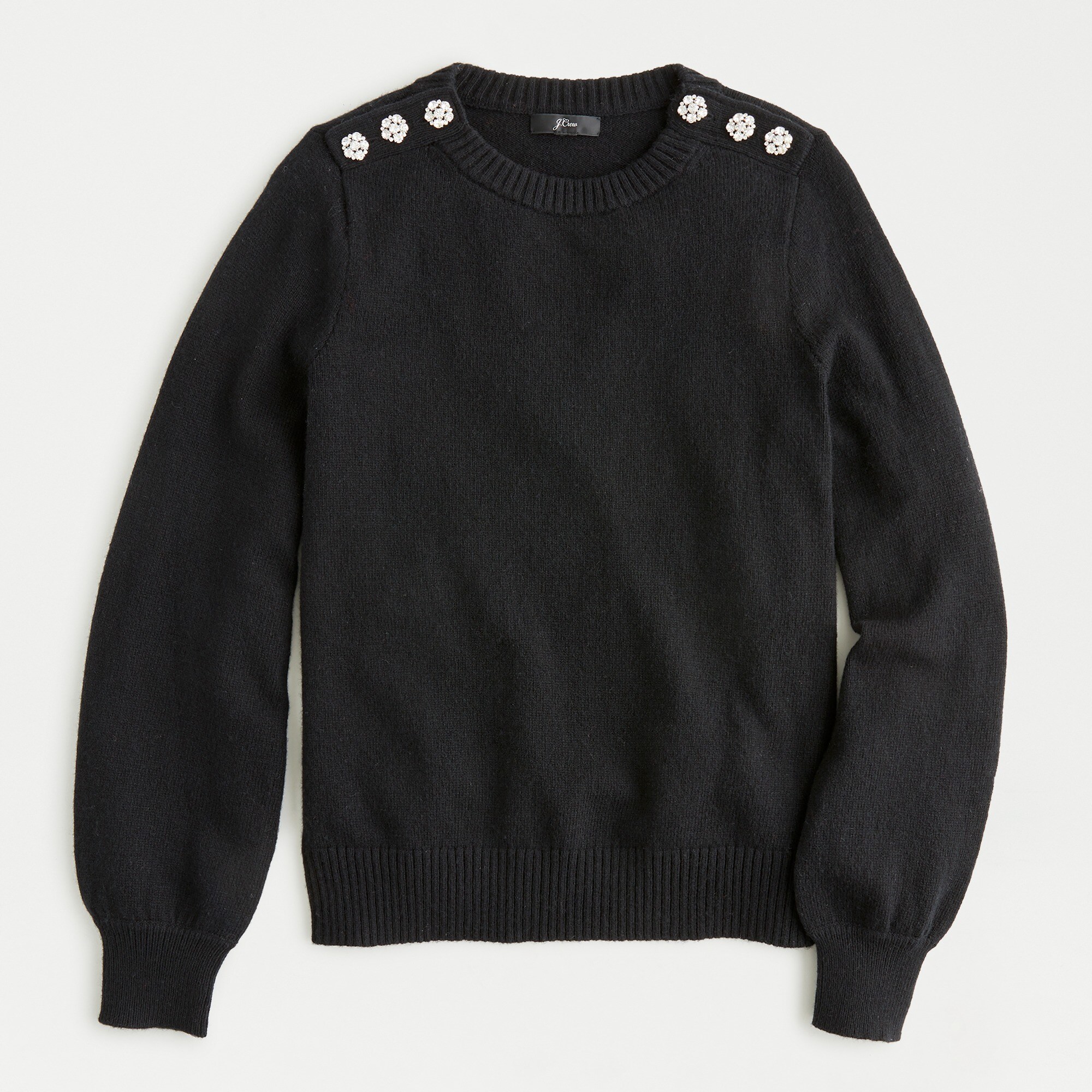 Crewneck sweater with jeweled buttons