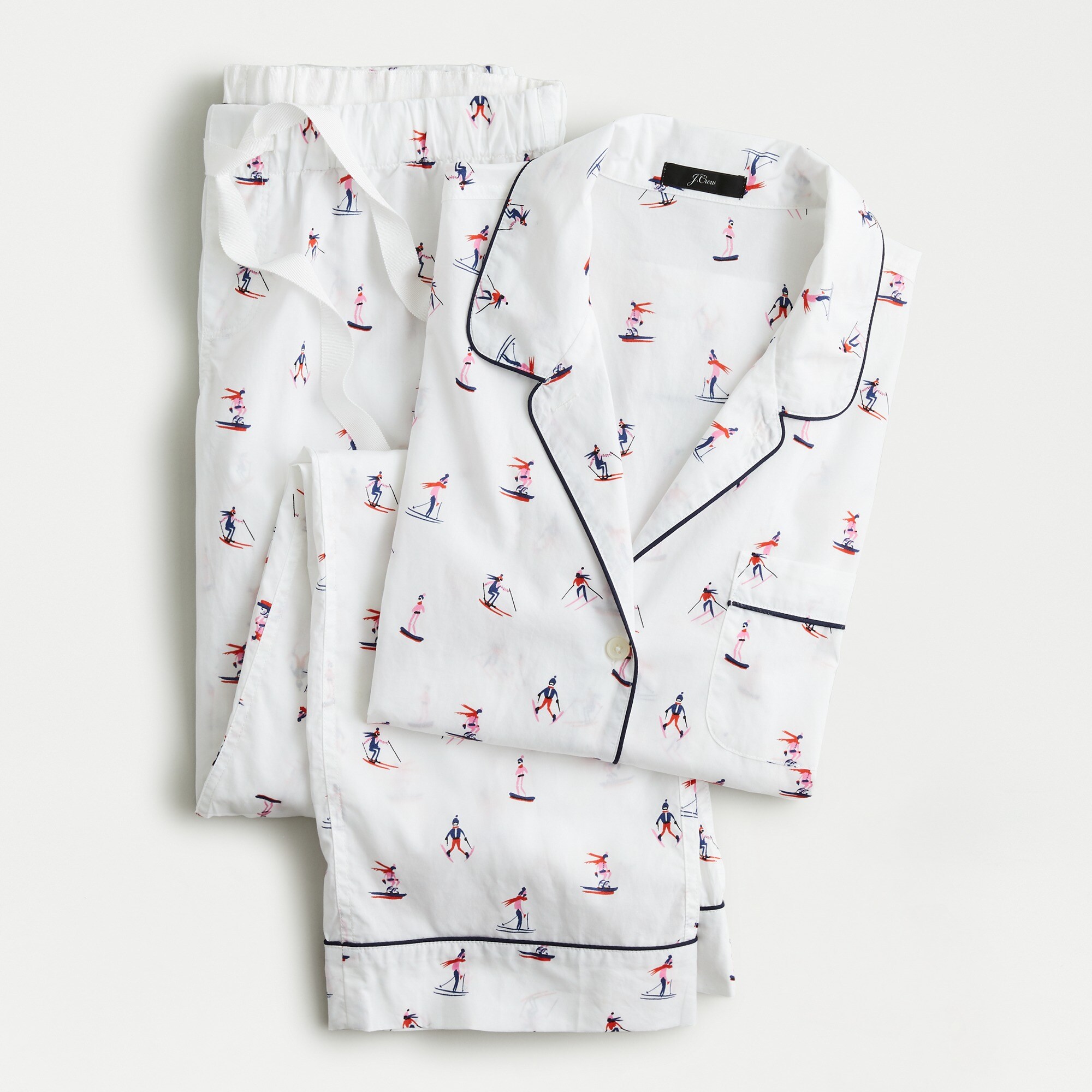 Long-sleeve cotton poplin sleep set in skier print