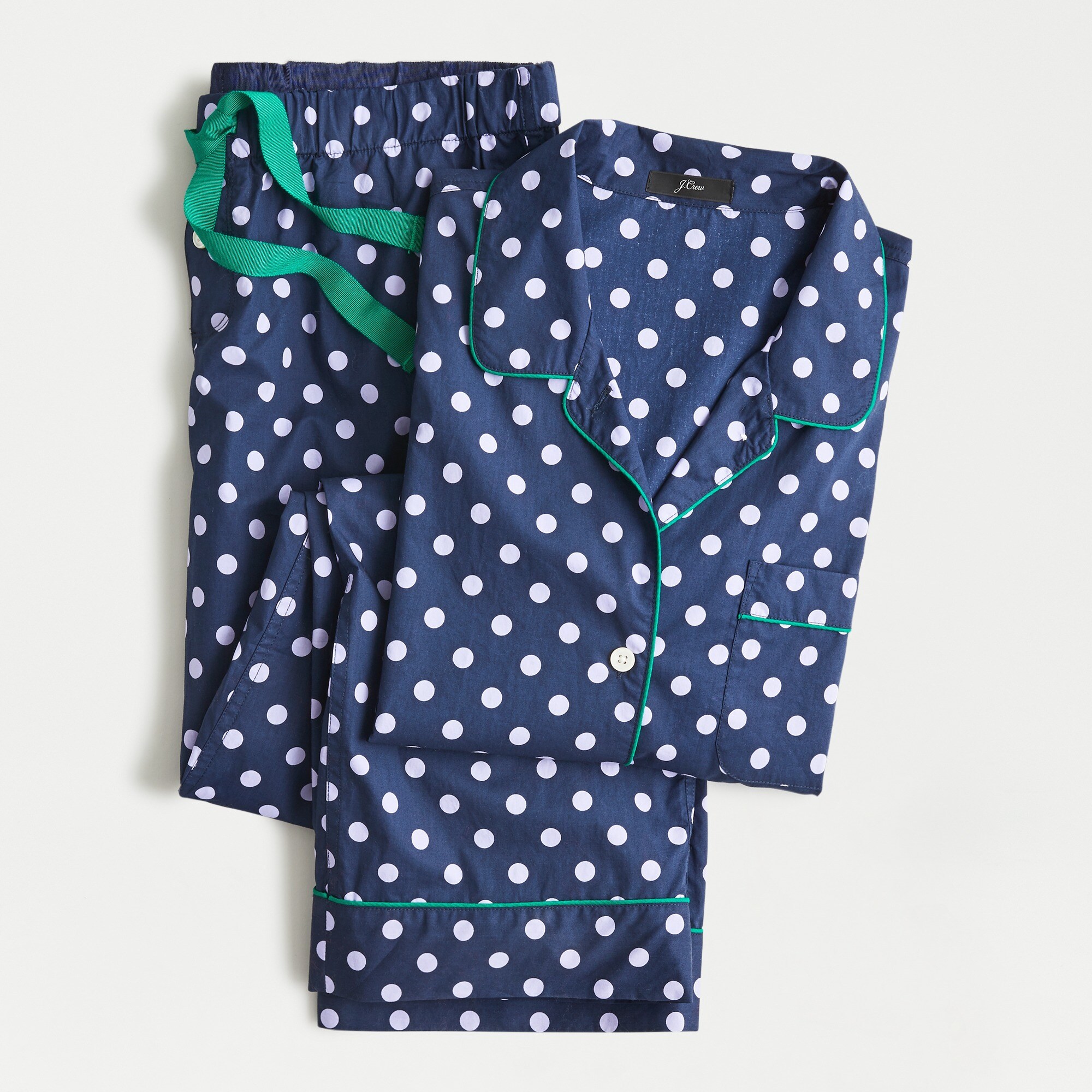 Long-sleeve cotton poplin sleep set in polka dot