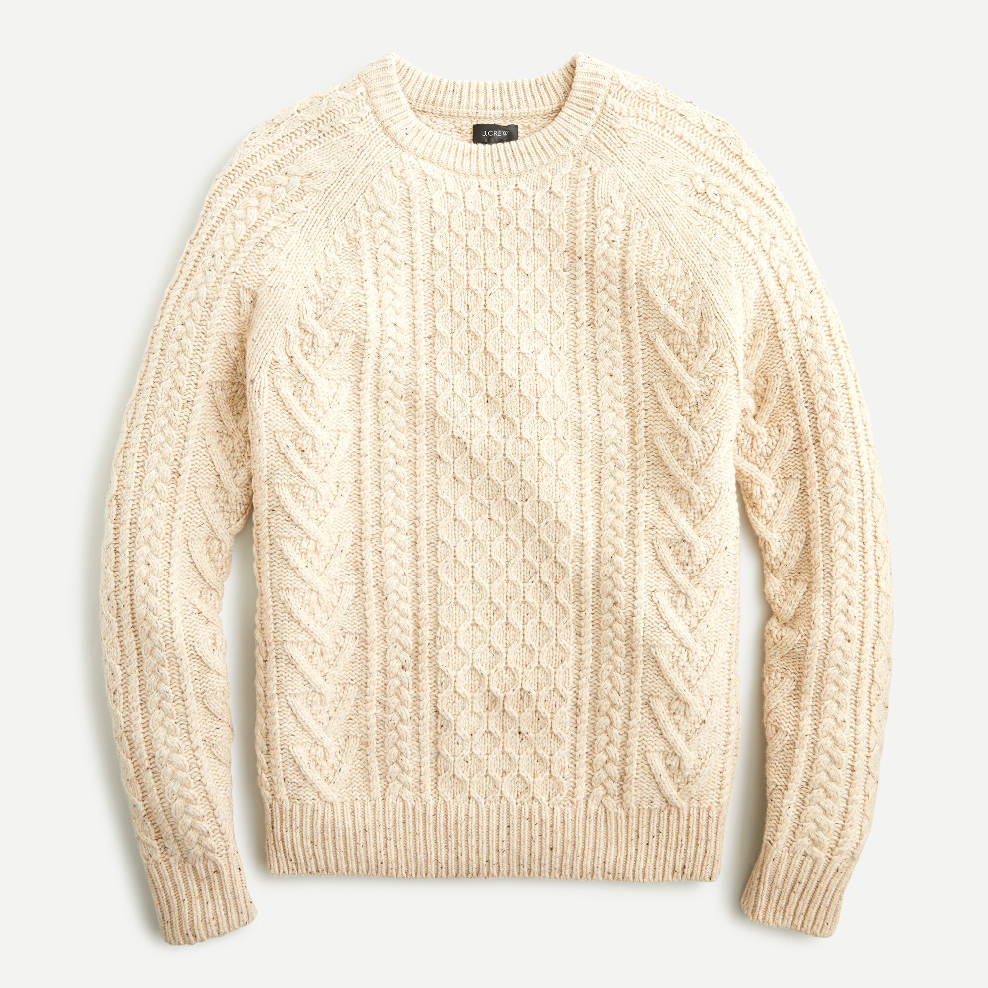 Rugged merino wool-blend donegal cable-knit crewneck sweater