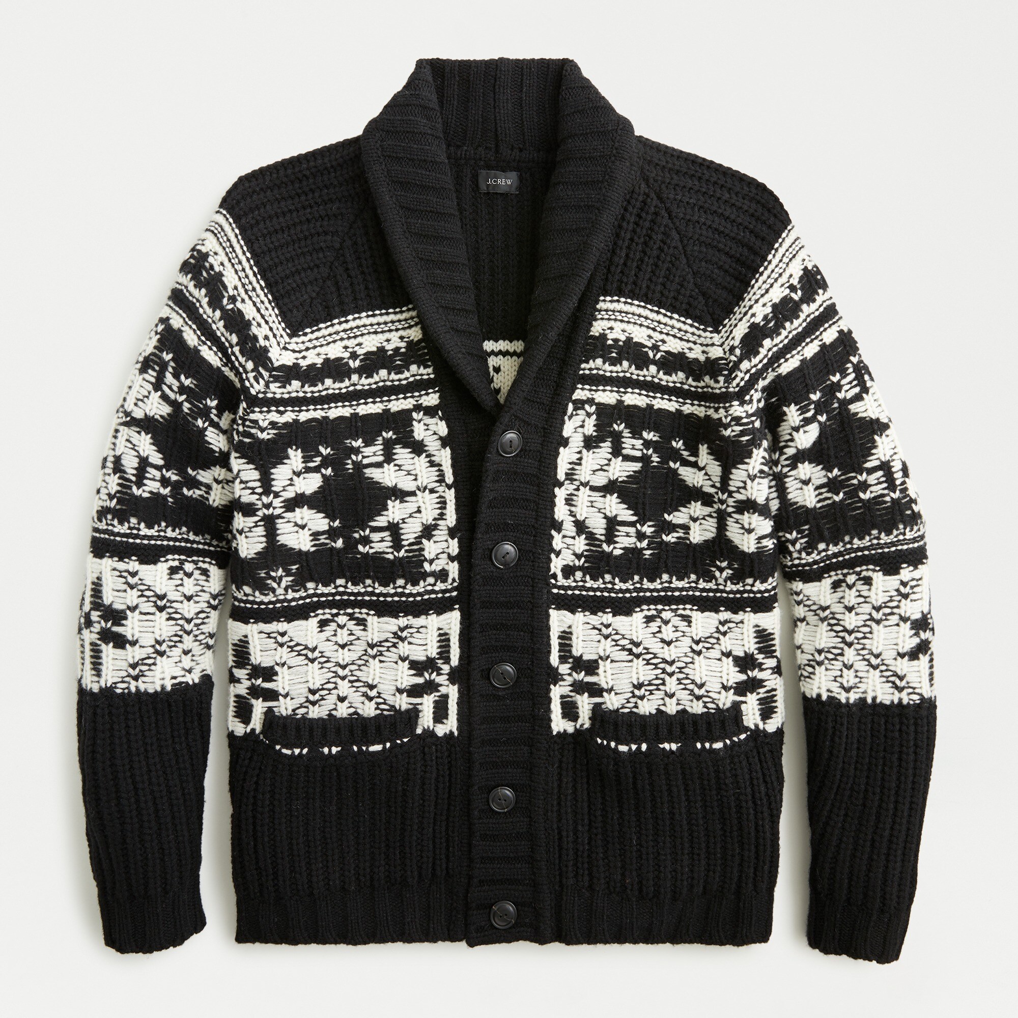 Merino Wool Snowflake Shawl Cardigan In Reverse-knit Jacquard For