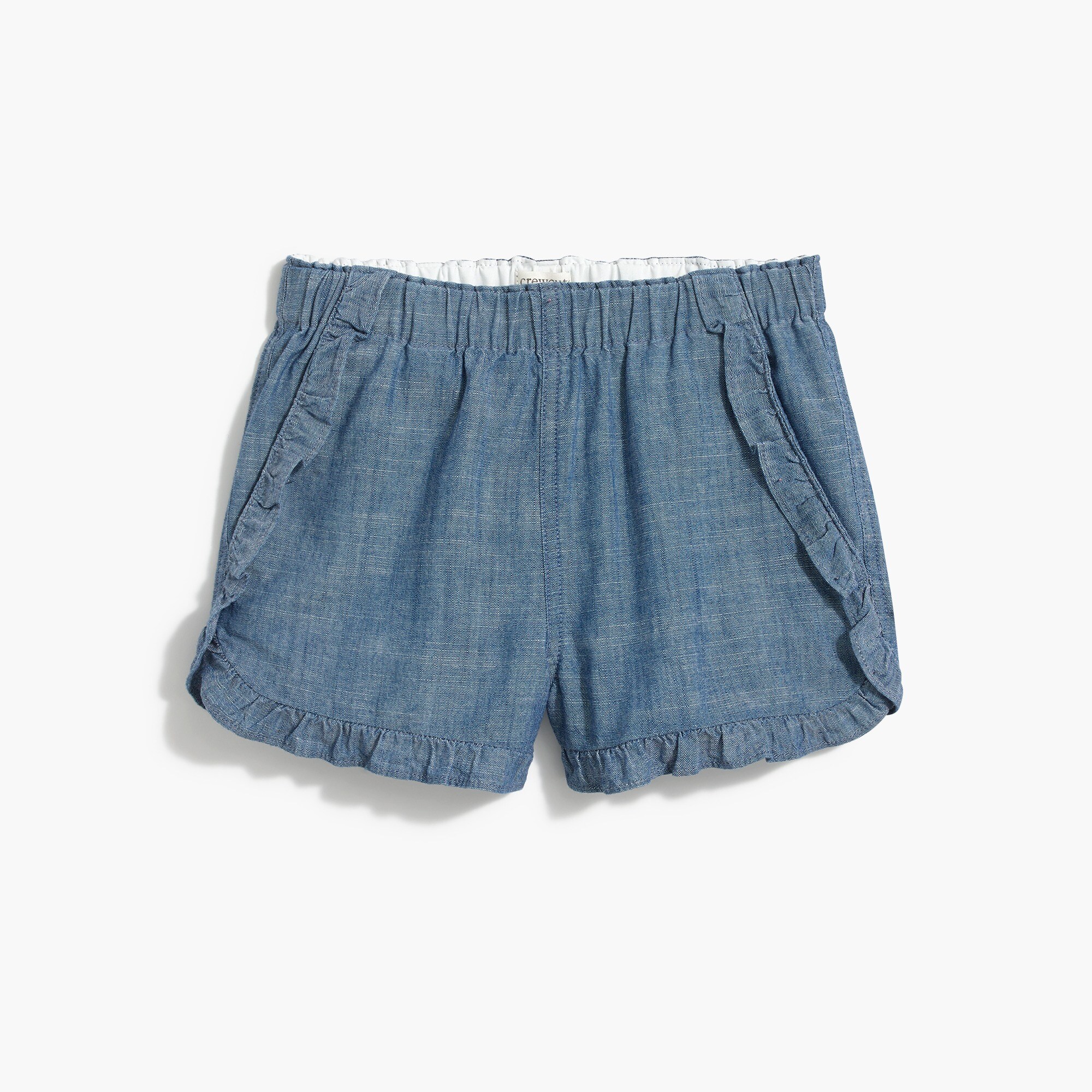 Girls' ruffle pull-on chambray short