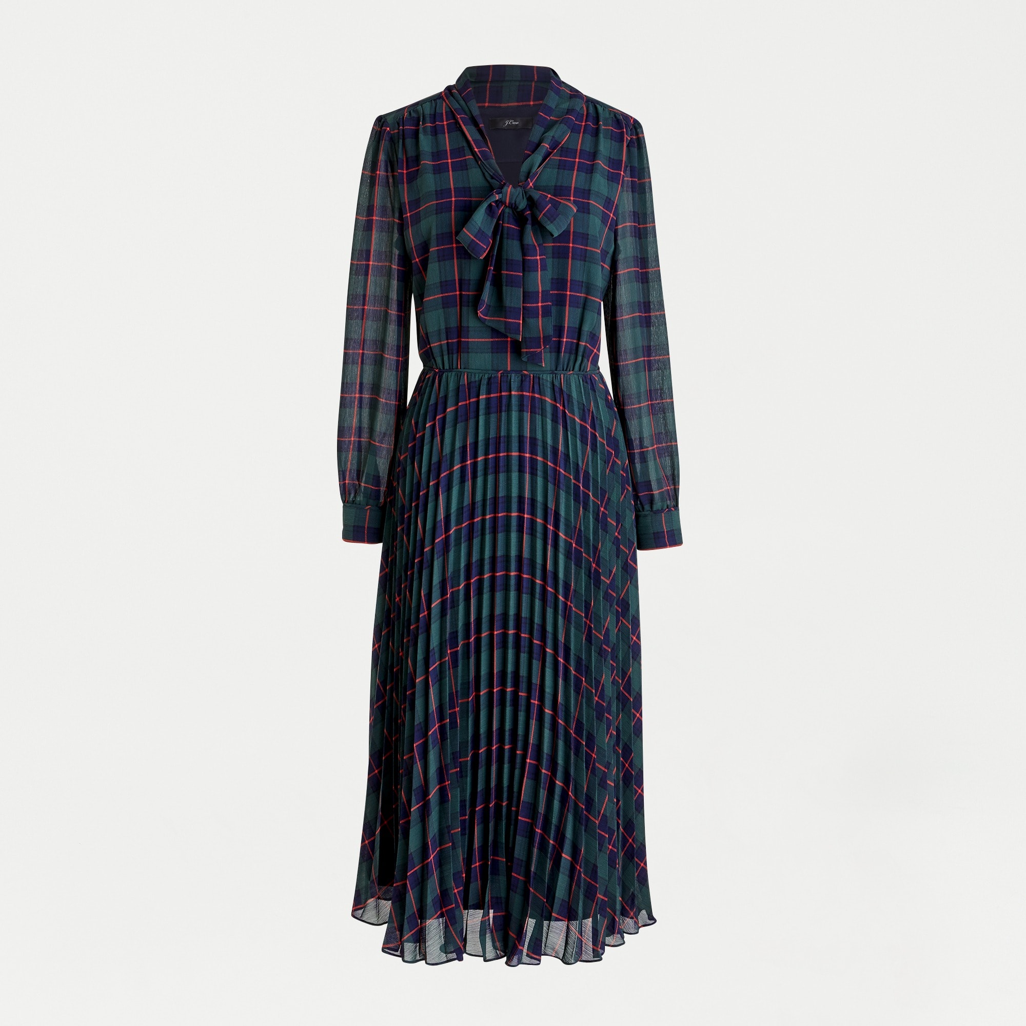 J.Crew: Tie-neck Pleated A-line Dress In Black Watch Tartan