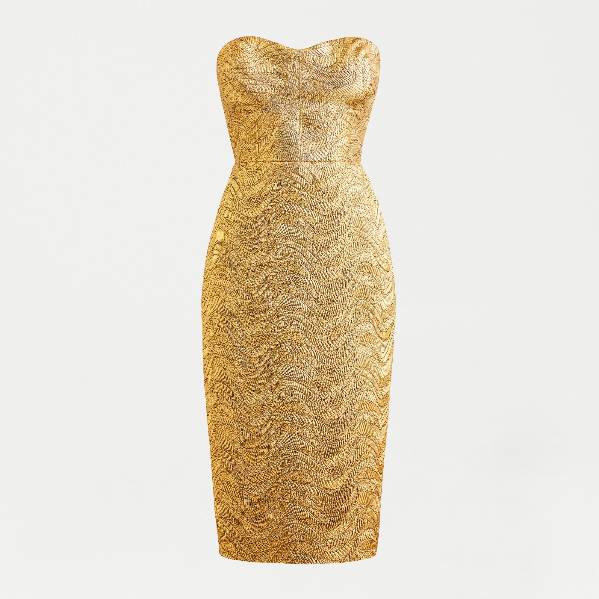Collection strapless dress in metallic leaf jacquard