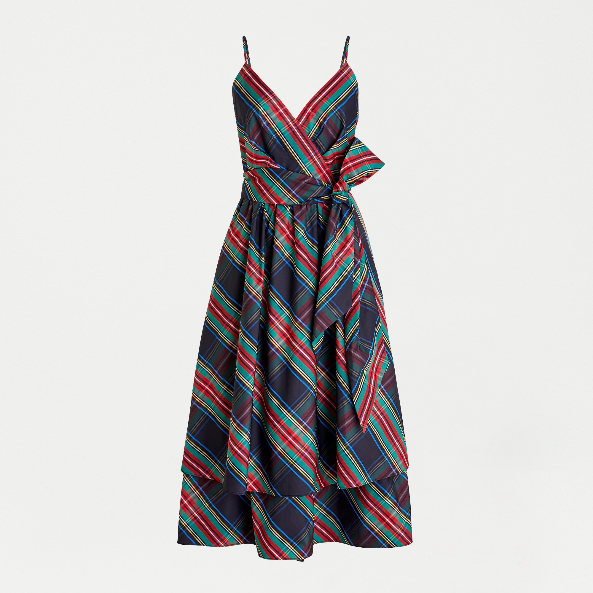 Bow tiered taffeta dress in Stewart tartan
