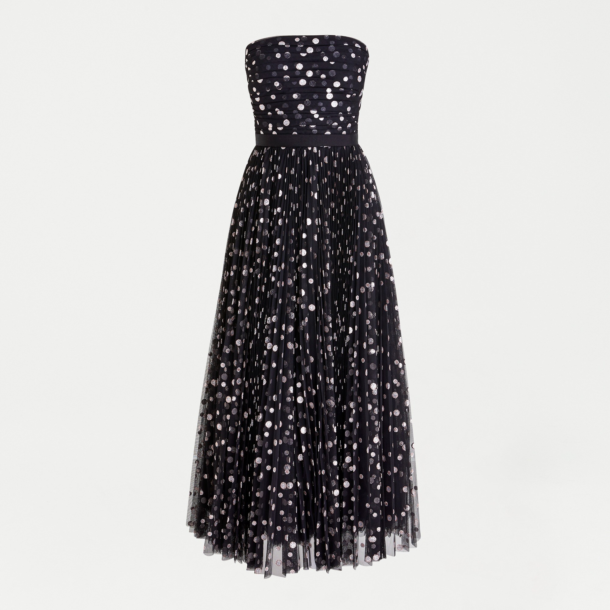 Strapless tulle midi dress in glitter dot