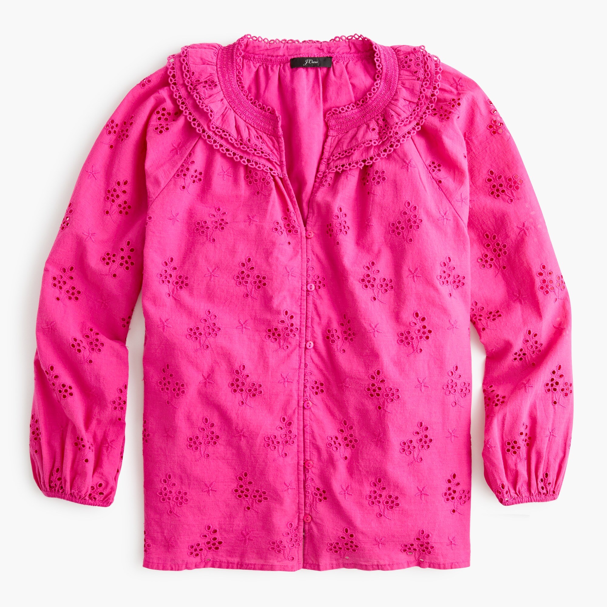 Button-front eyelet peasant top