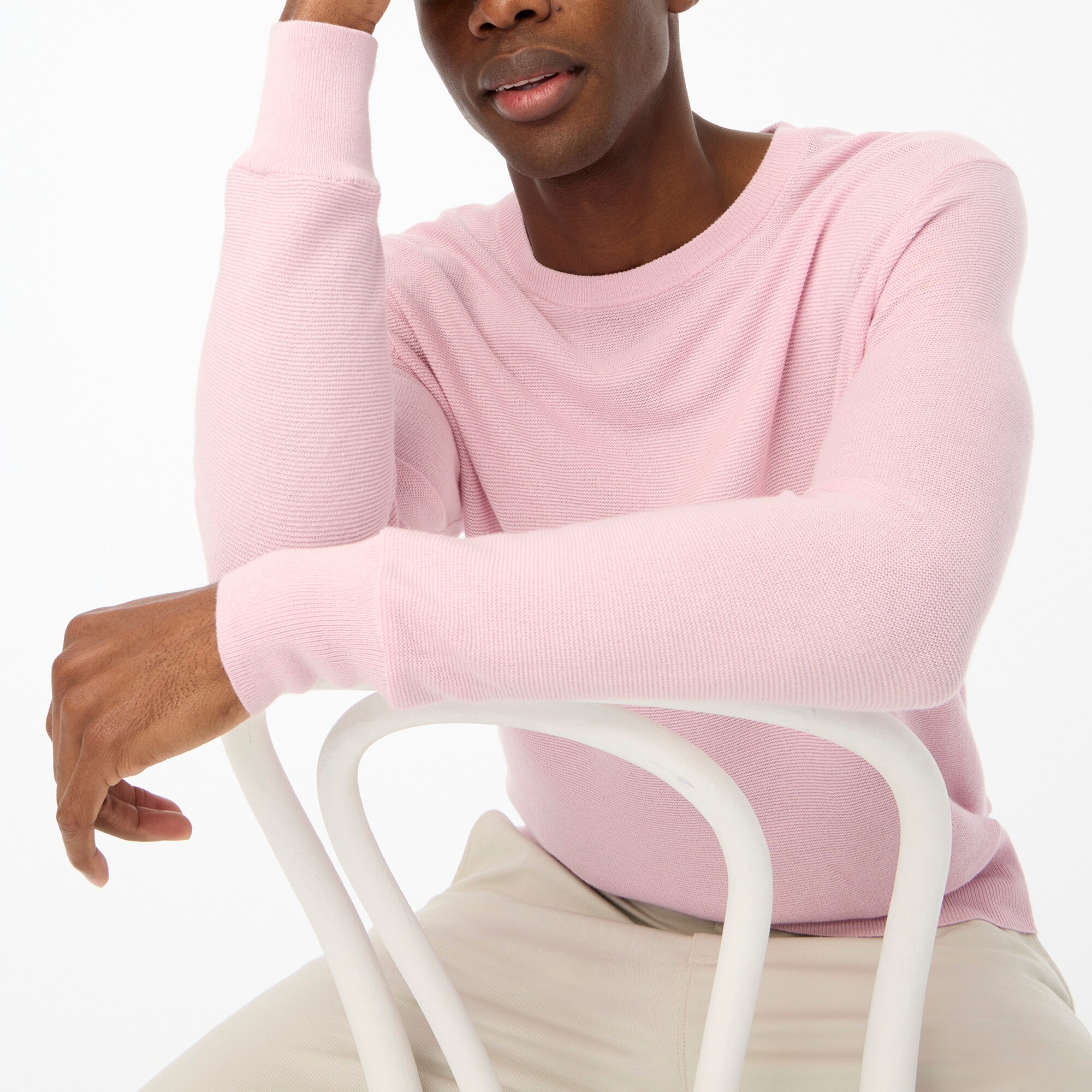 factory: cotton garter-stitch crewneck sweater for men, right side, view zoomed