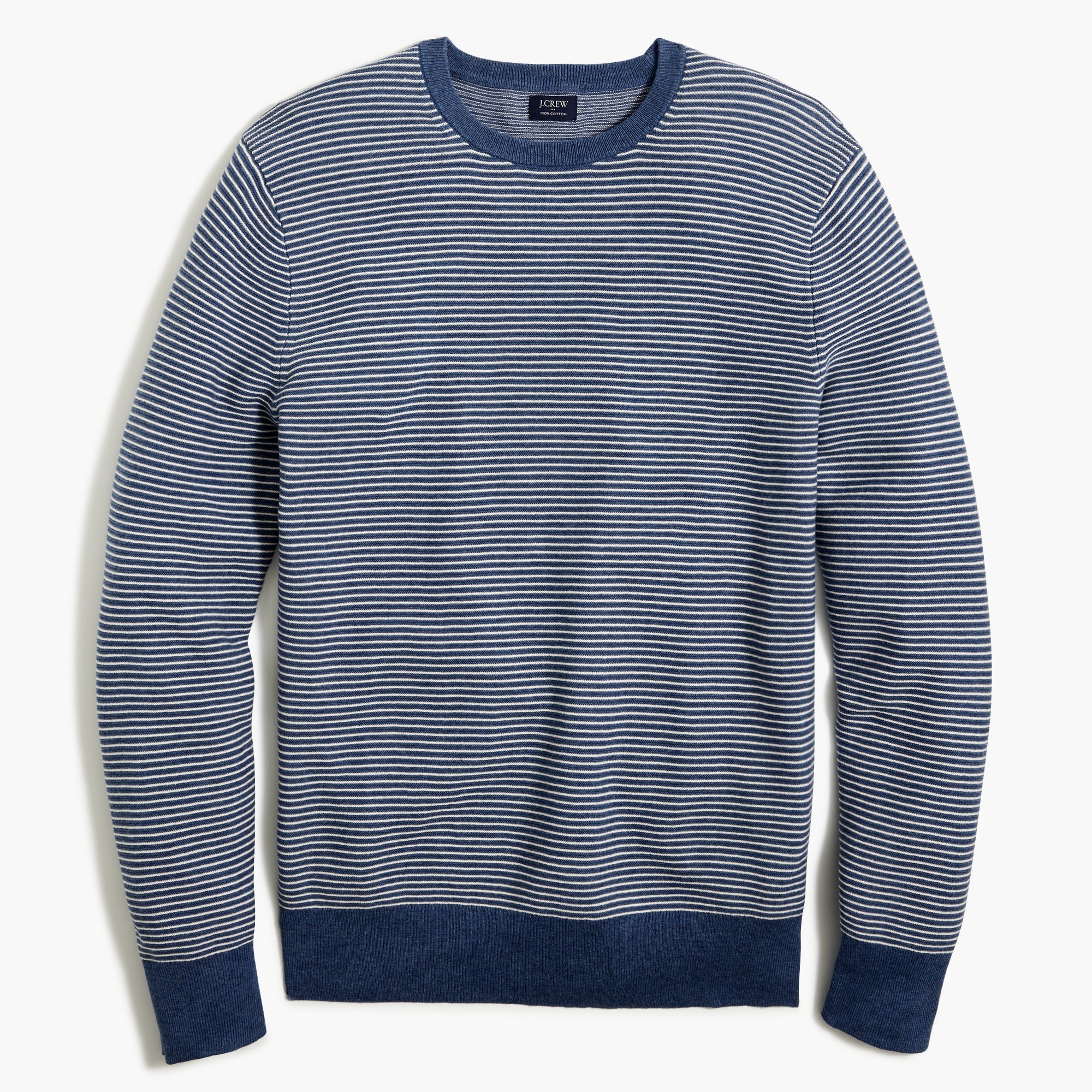 striped cotton garter-stitch crewneck sweater for men