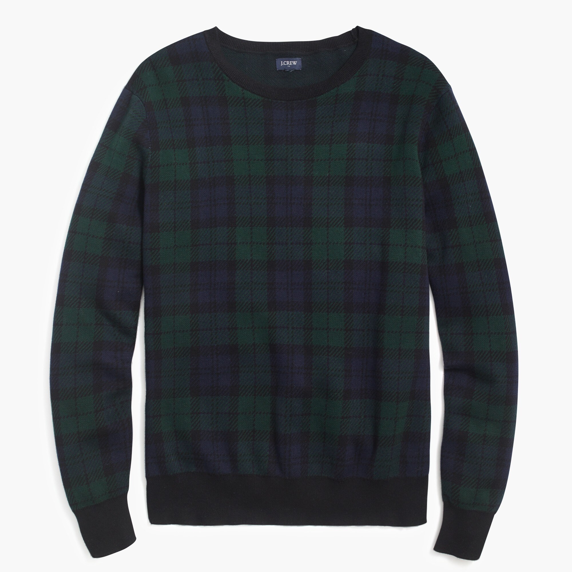 cotton sweater in black watch plaid for men