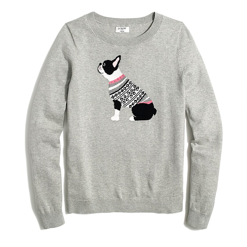 j.crew factory: boston terrier teddie sweater, right side, view zoomed