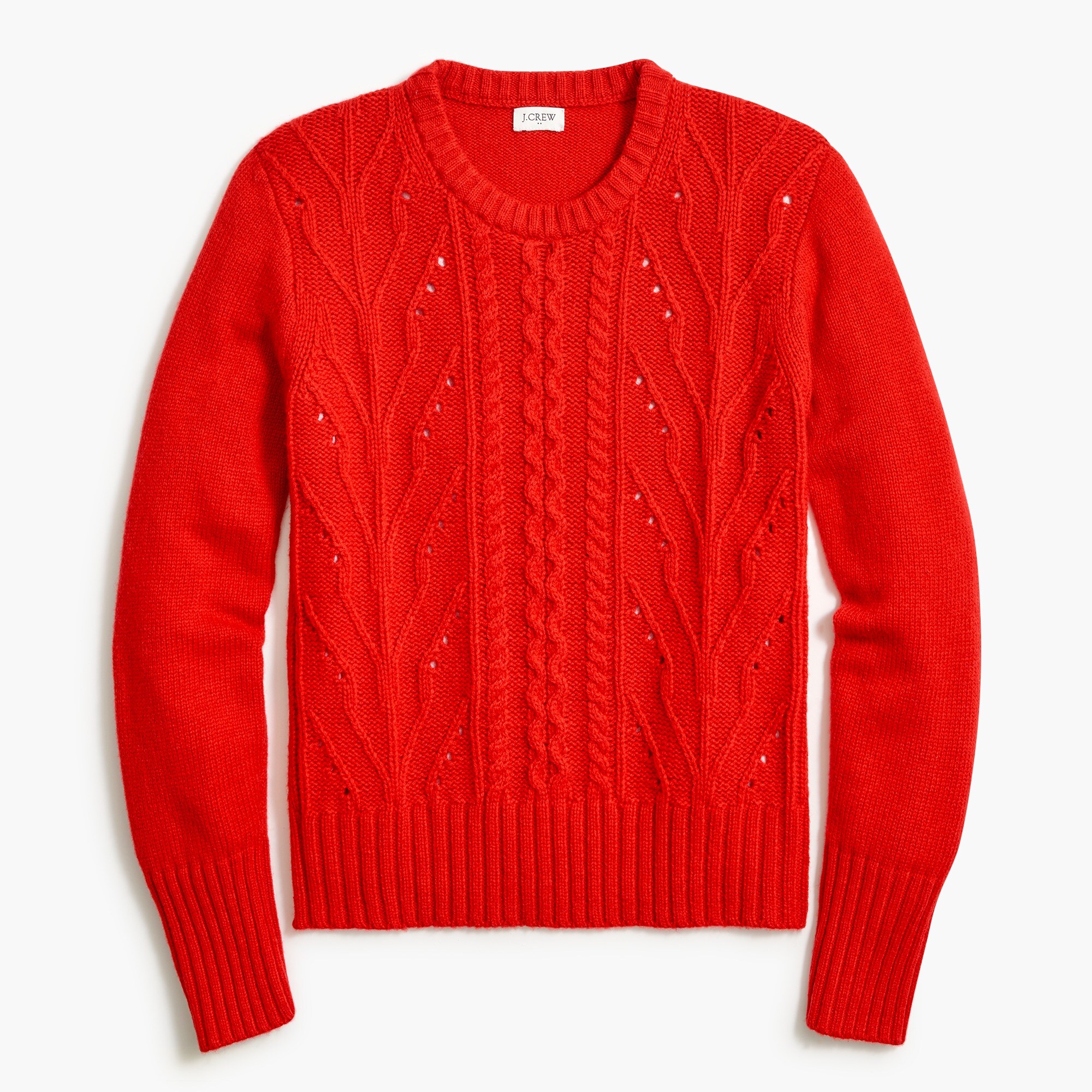 Pointelle cable-front pullover sweater