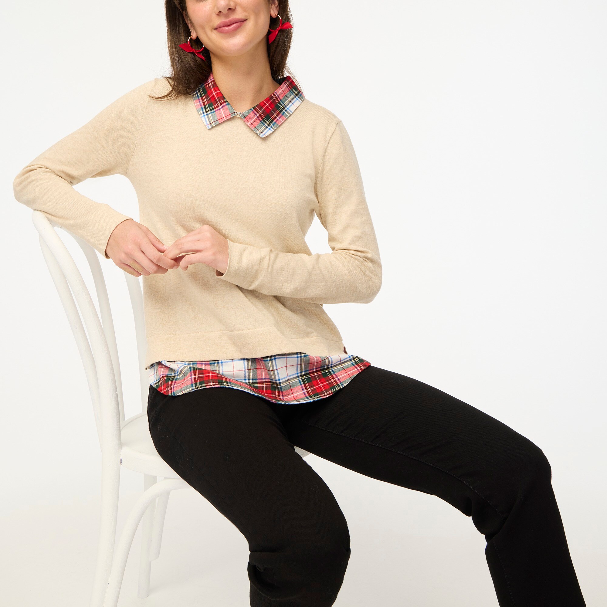 factory: woven-collar plaid sweater for women
