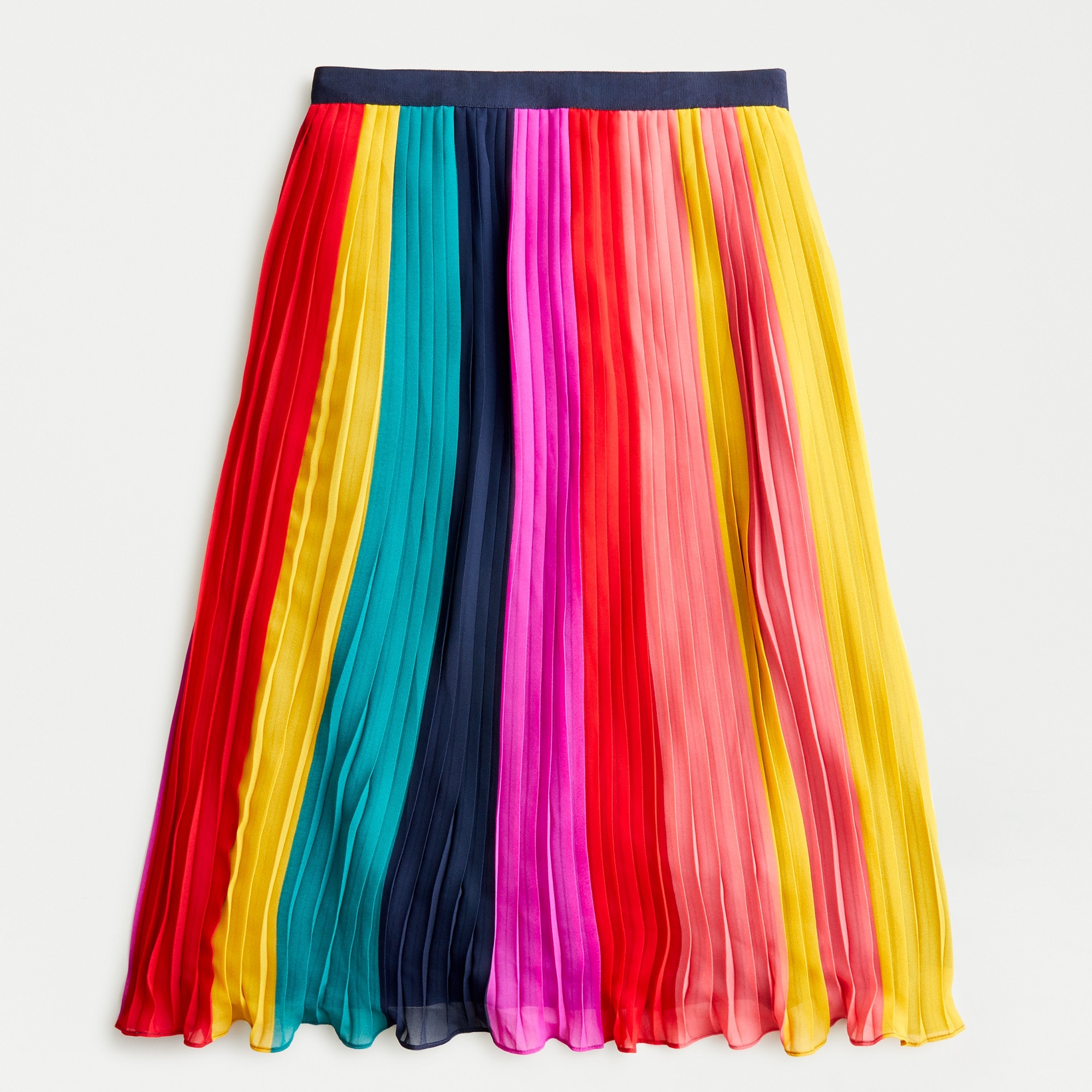 J.Crew: Sunburst Pleated Midi Skirt In Rainbow Colorblock For Women