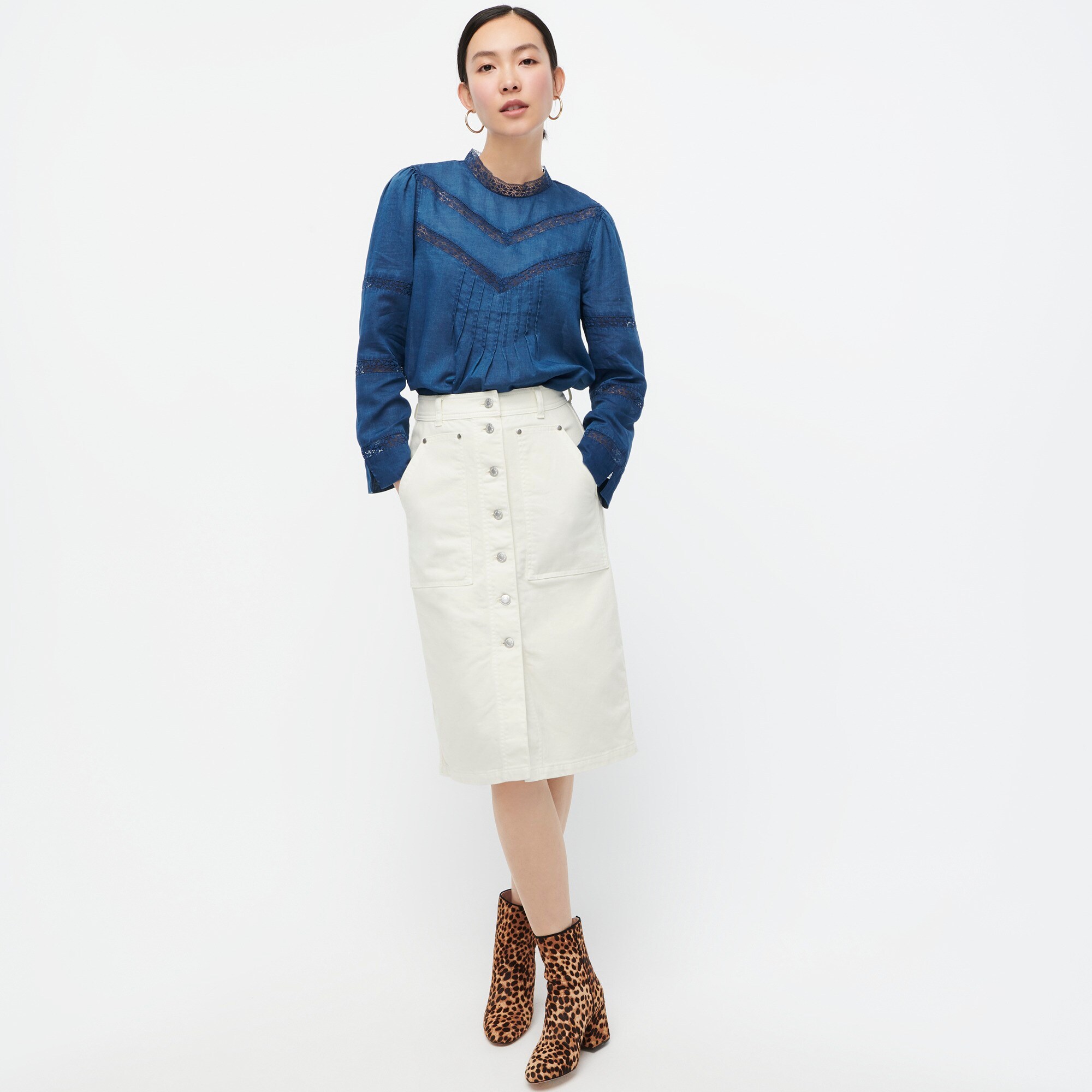 j crew white denim skirt