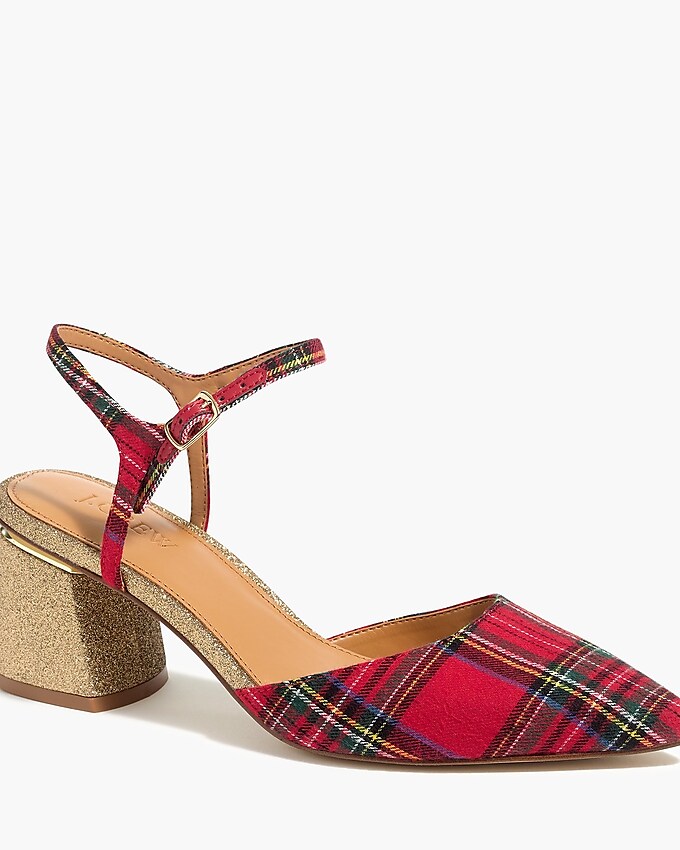 factory: tartan midblock heels for women, right side, view zoomed