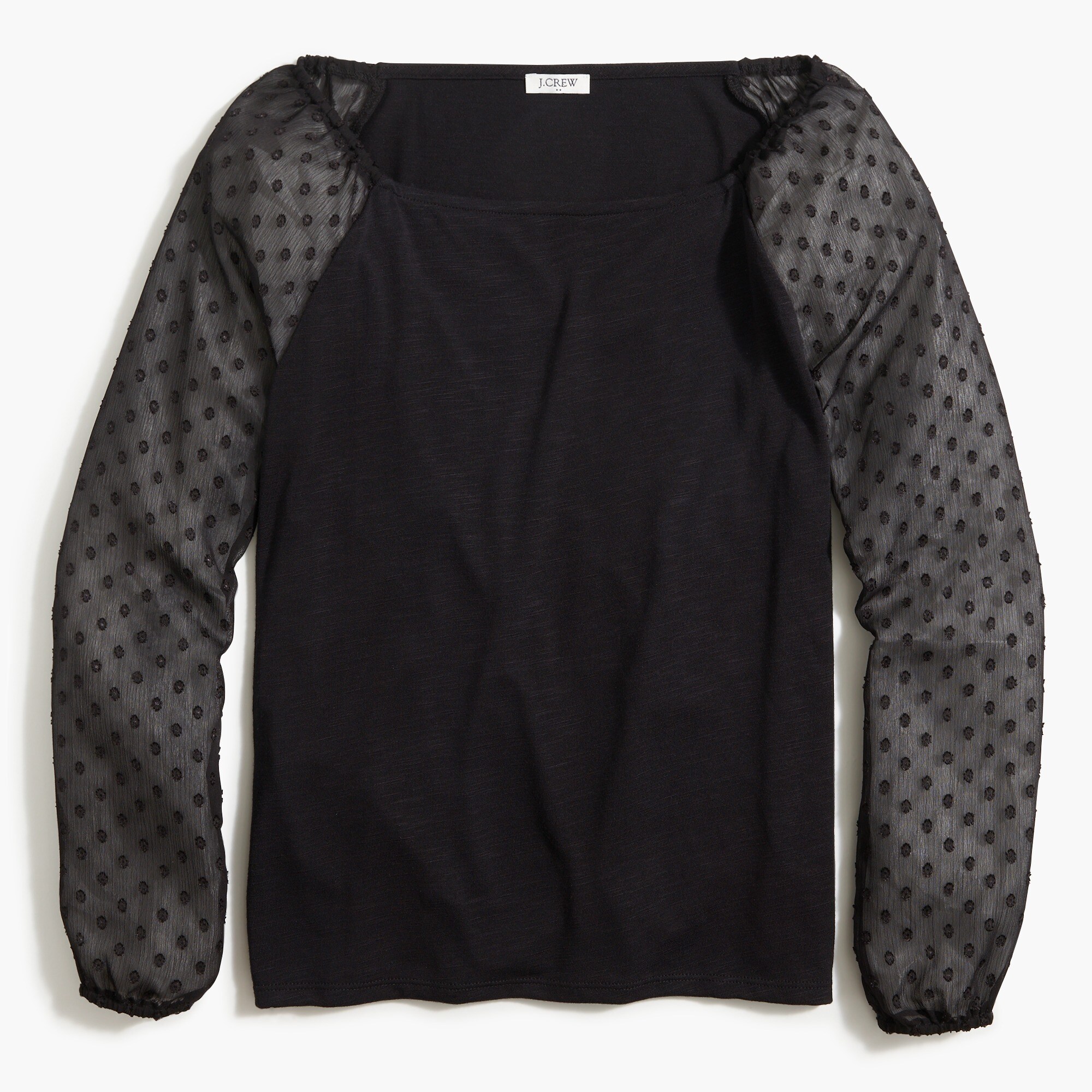 Square-neck top with sheer clip-dot sleeves