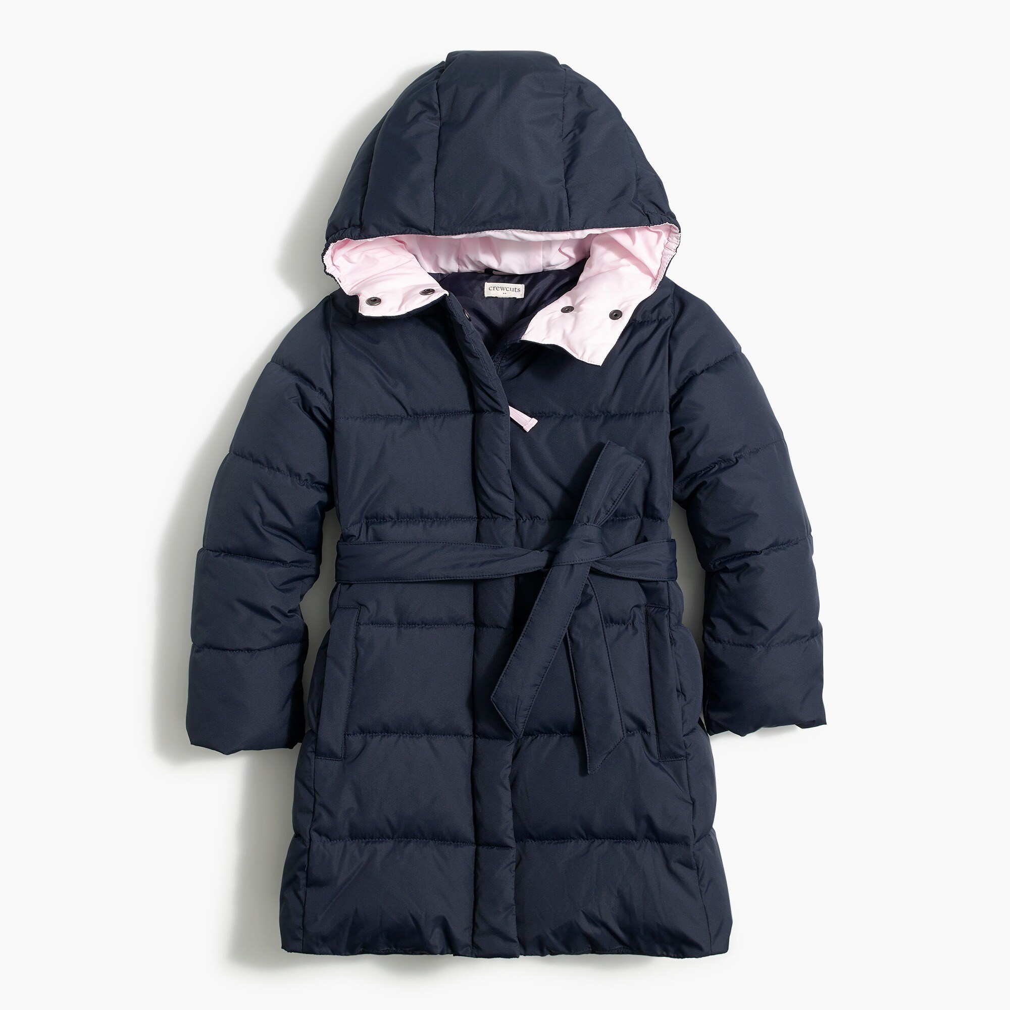 girls' long belted puffer jacket for girls