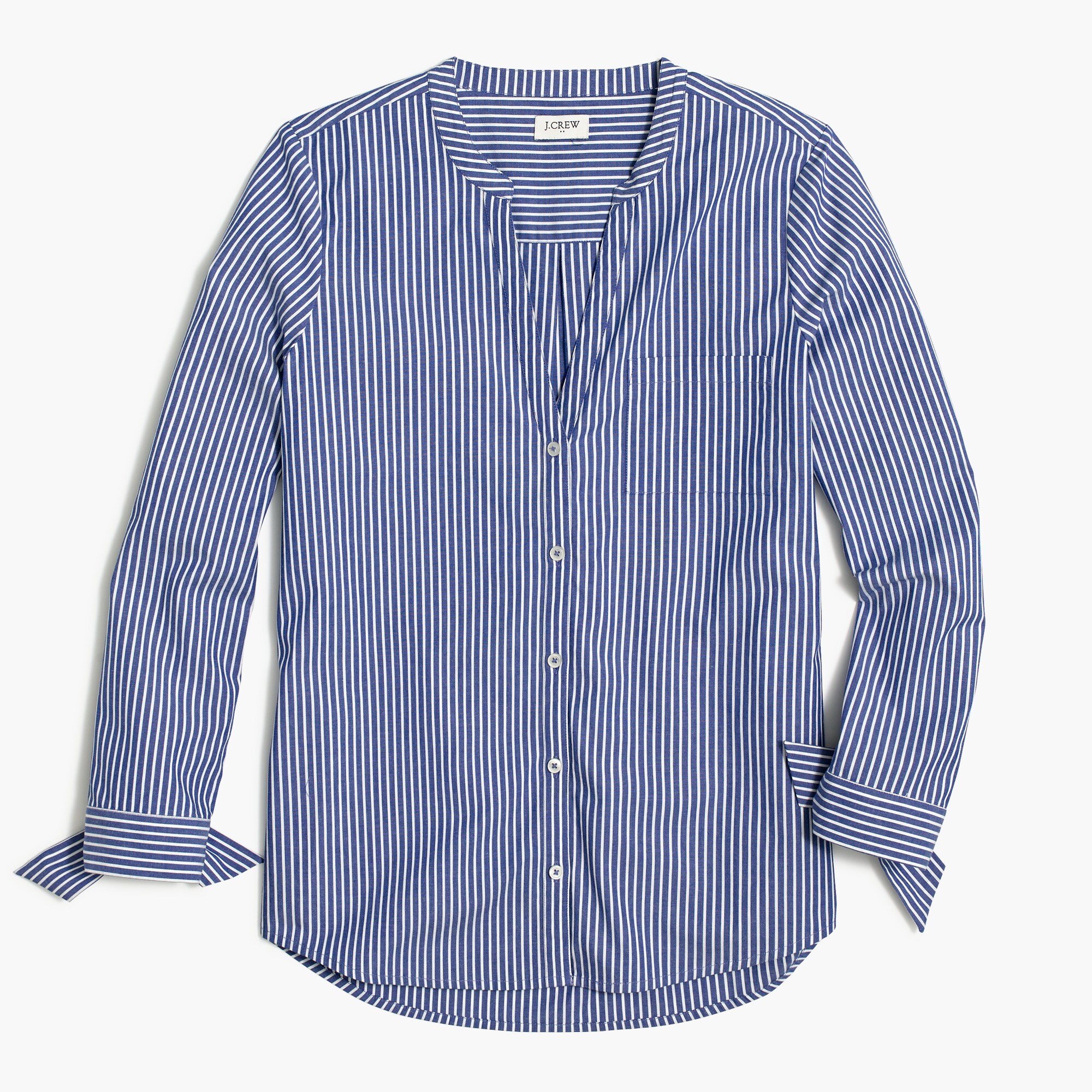 Button-up tie-sleeve top in stretch cotton poplin