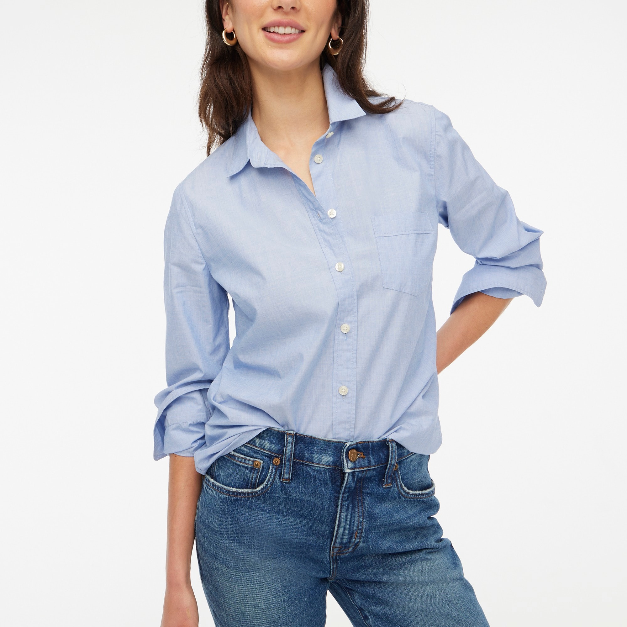 Signature-fit button-up shirt in end-on-end cotton