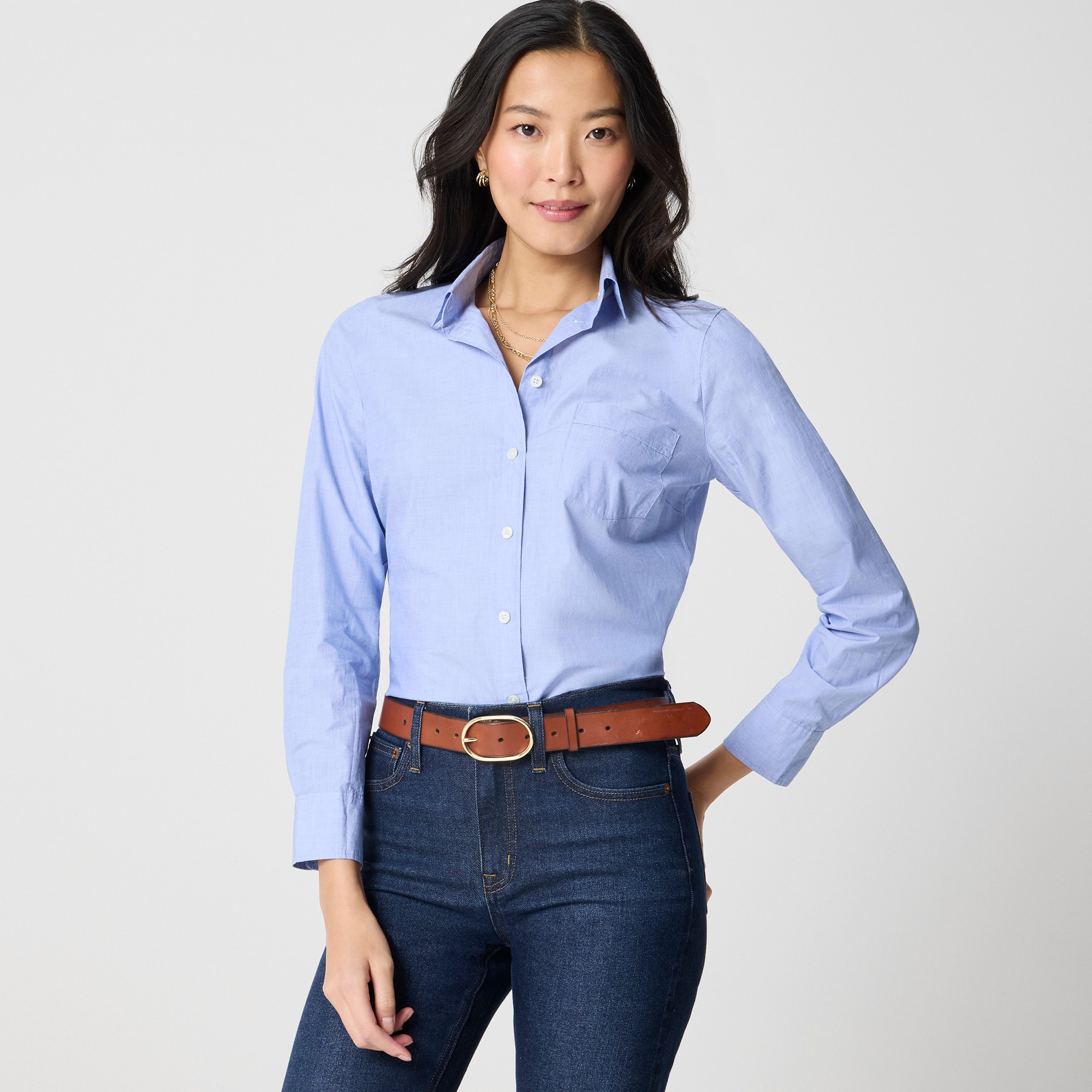 Signature-fit button-up shirt in end-on-end cotton