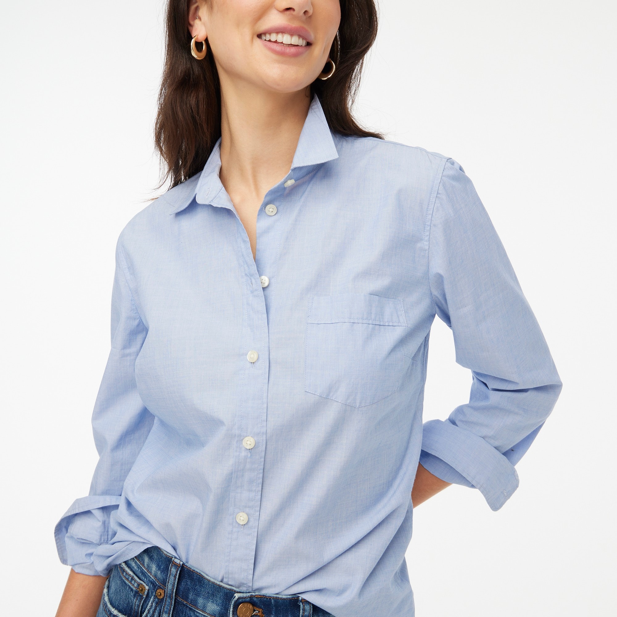 womens Petite signature-fit button-up shirt in end-on-end cotton