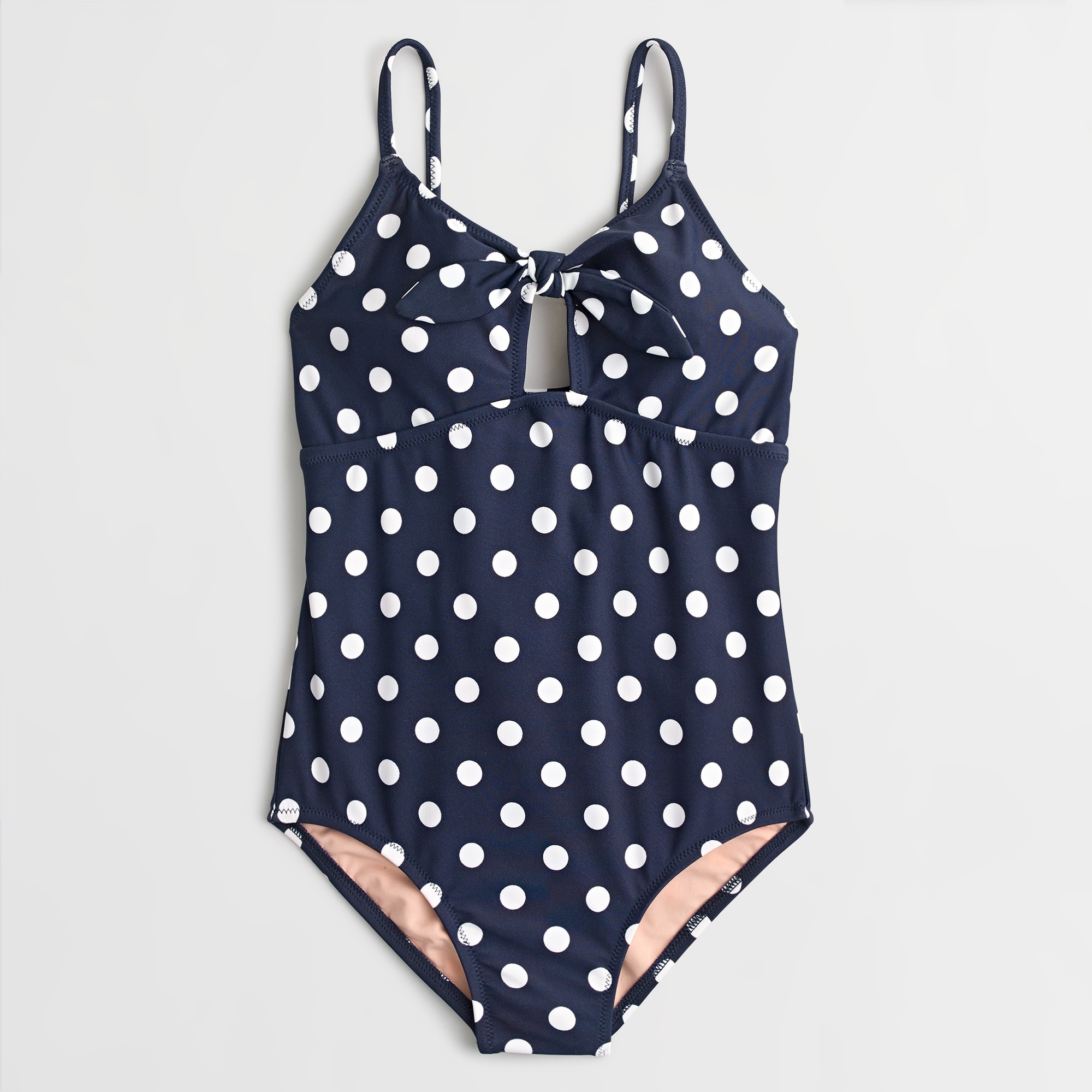 J.Crew: Girls' Tie-front One-piece Bathing Suit In Polka Dot For Girls