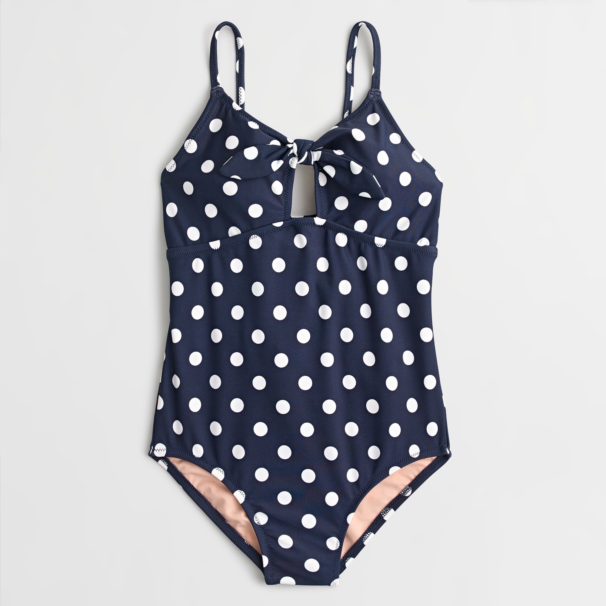 Girls' tie-front one-piece bathing suit in polka dot