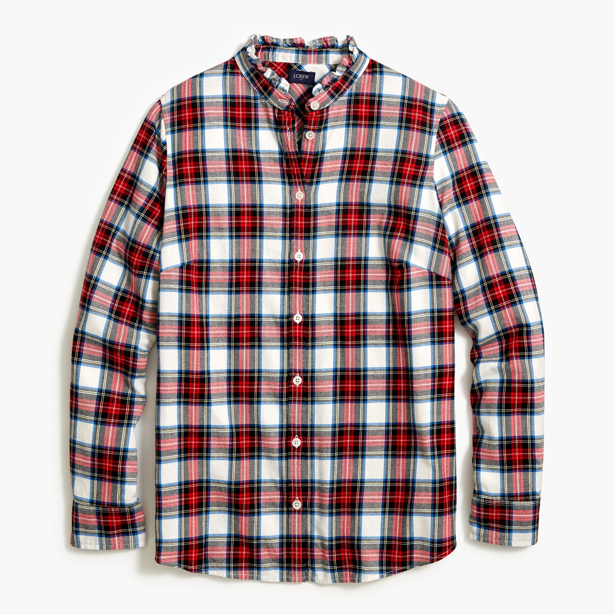 flannel shirt with ruffle collar for women
