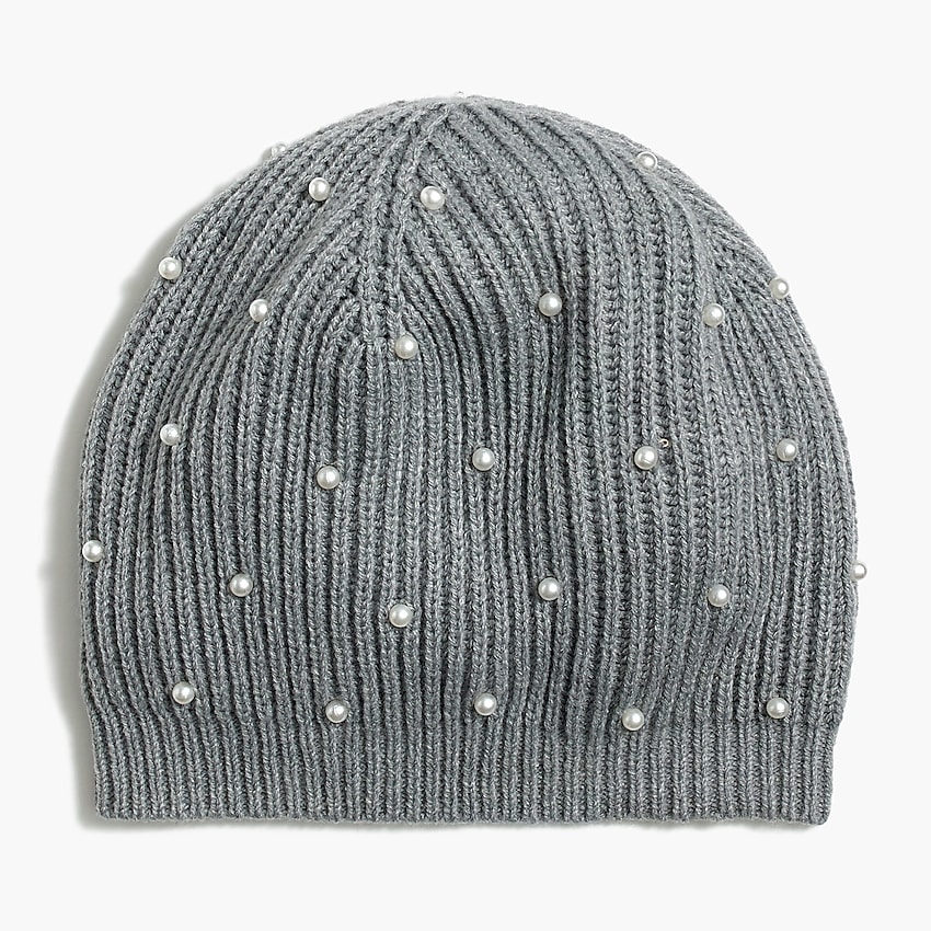 j.crew factory: pearl ribbed beanie hat, right side, view zoomed