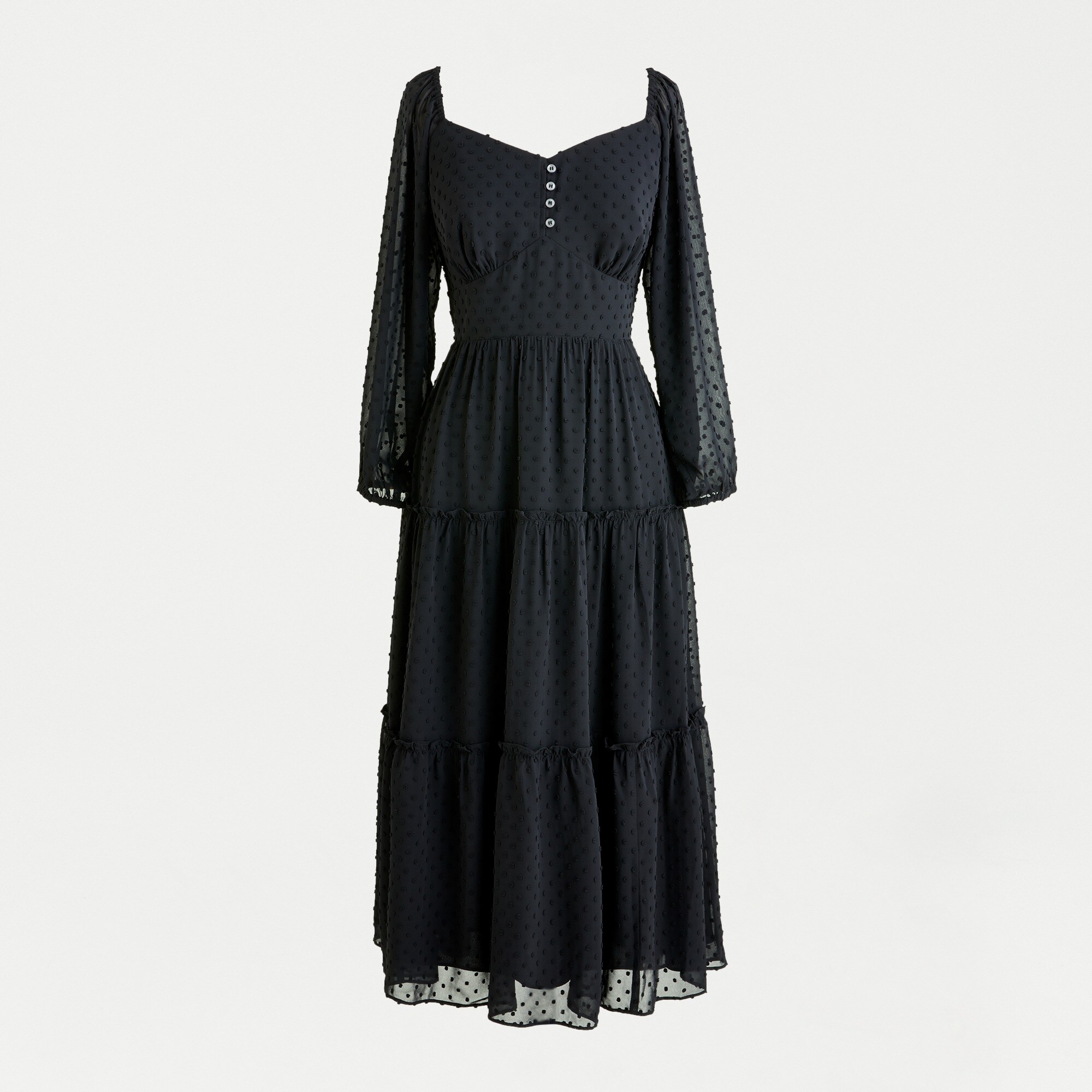 j crew embroidered long sleeve midi dress J. Crew Dress Women Black Tiered Long-sleeve Midi embroidered strip Sz M  New