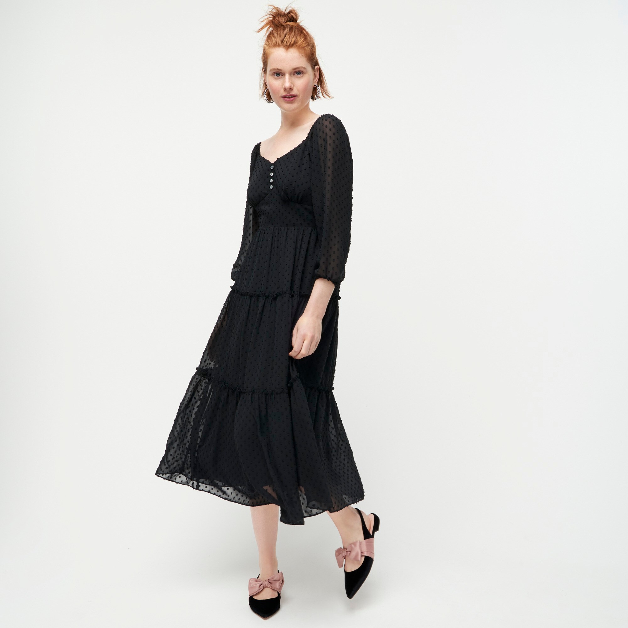 tiered midi dress with sleeves