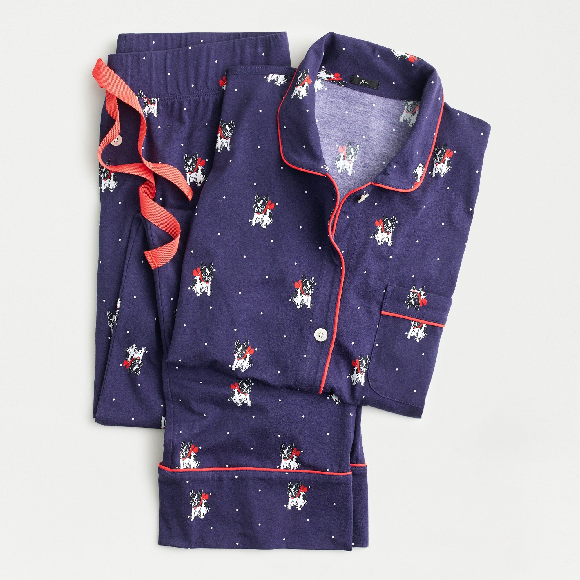 Dreamy long-sleeve cotton pajama set in holiday Frenchie