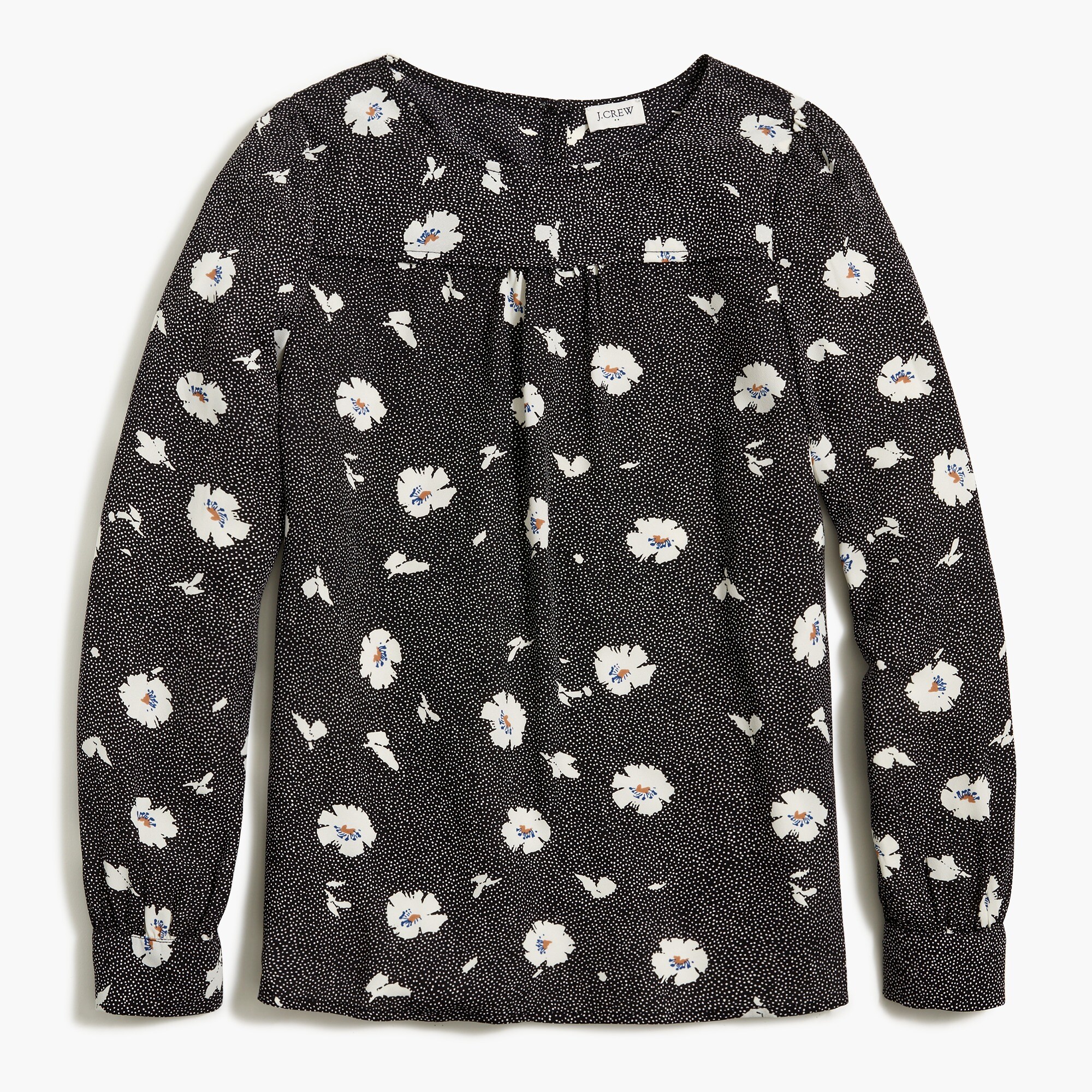 long-sleeve floral top with piping for women
