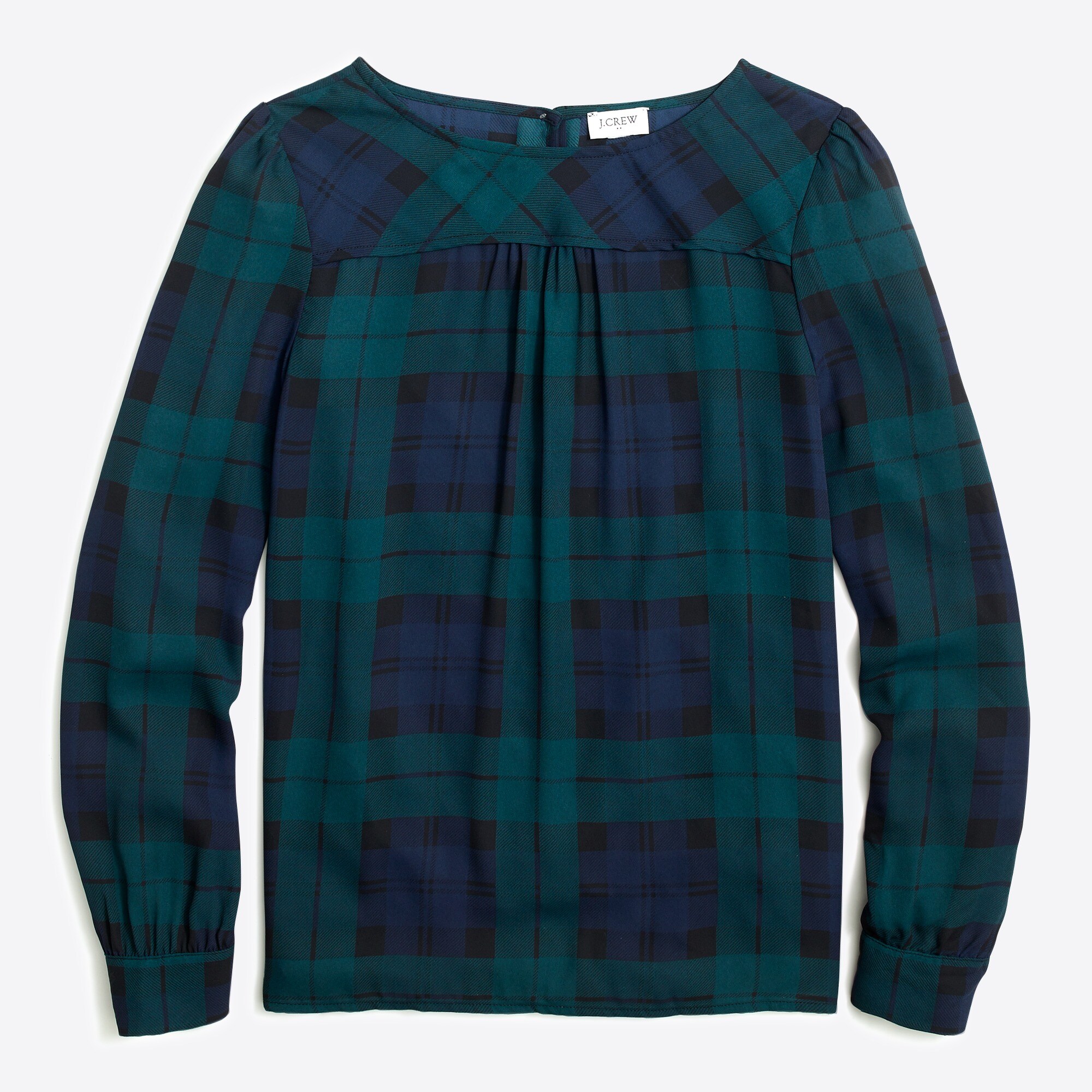 Black Watch plaid top with piping