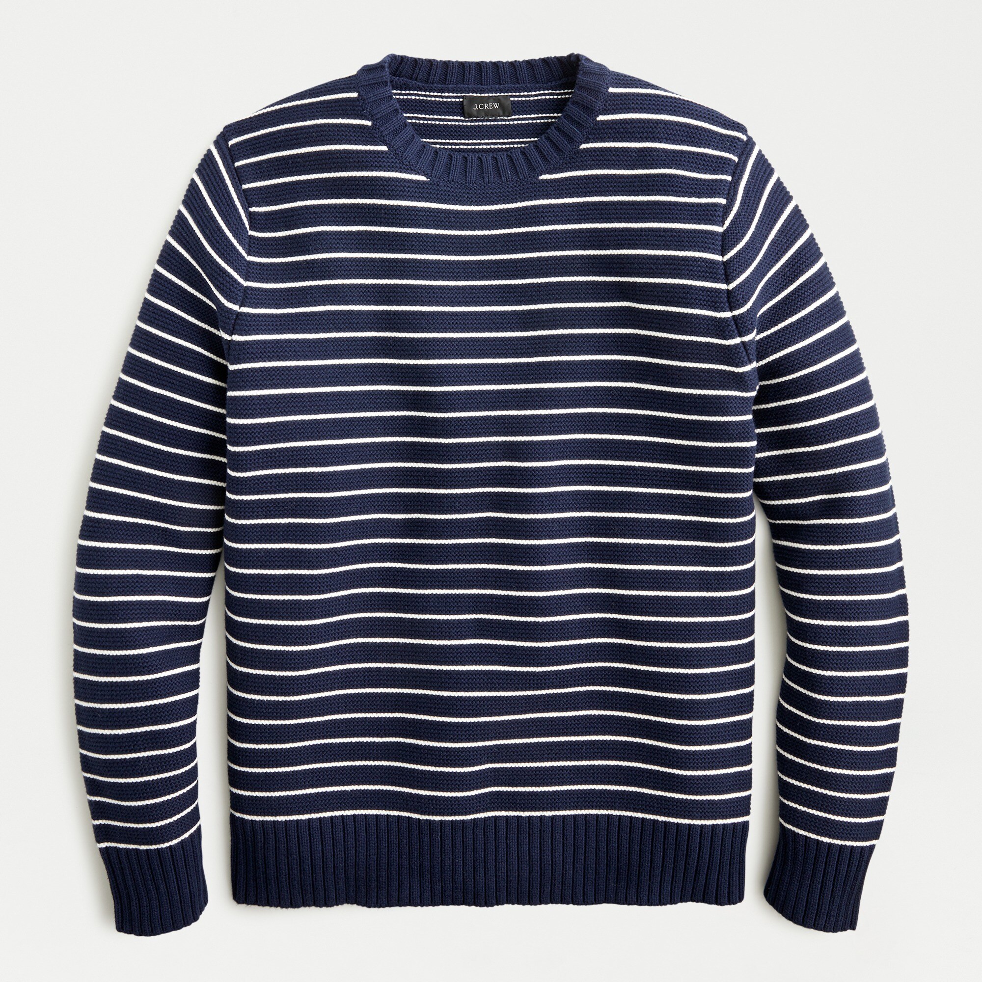 Organic cotton crewneck sweater in striped garter stitch
