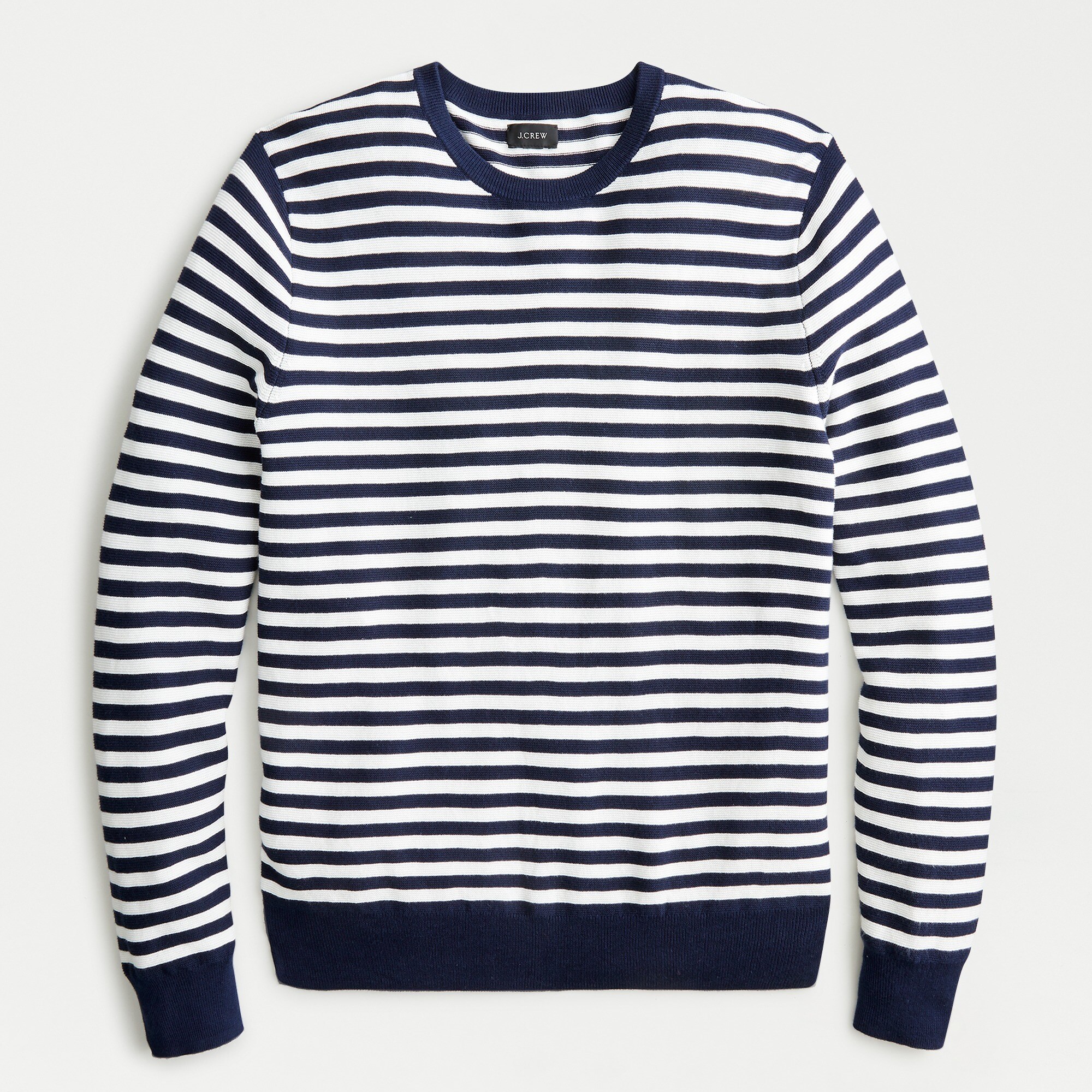 Cotton Crewneck Sweater In Striped Garter Stitch For Men | J.Crew