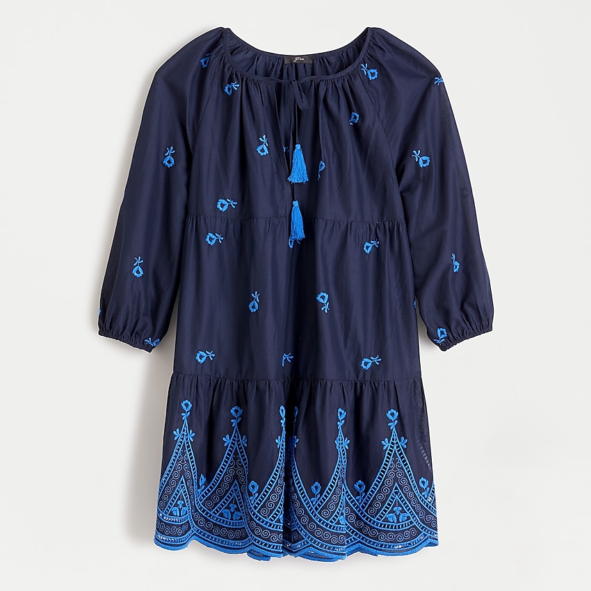 Embroidered beach tunic in cotton voile