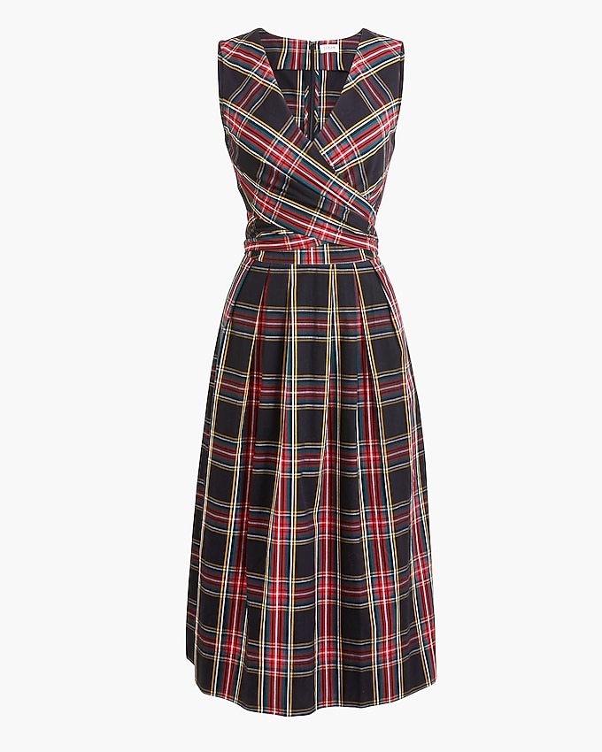 factory: tartan v-neck wrap dress for women, right side, view zoomed