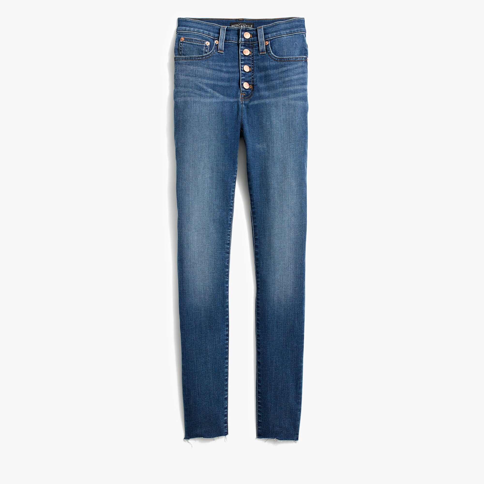 10" highest-rise raw hem skinny jean with button fly