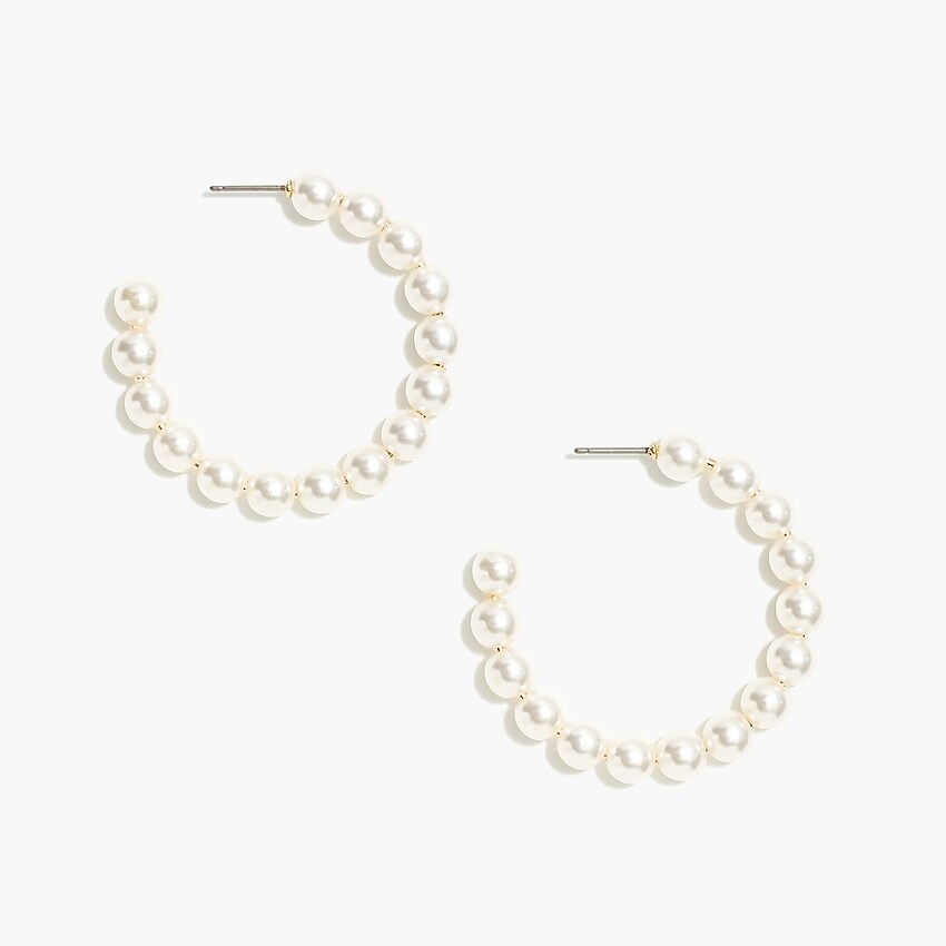 factory: pearl hoop earrings for women, right side, view zoomed