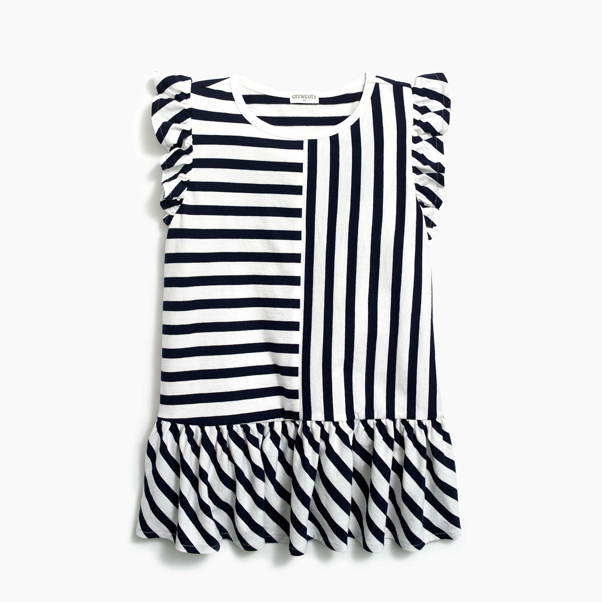 Girls' flutter-sleeve peplum tee in stripe