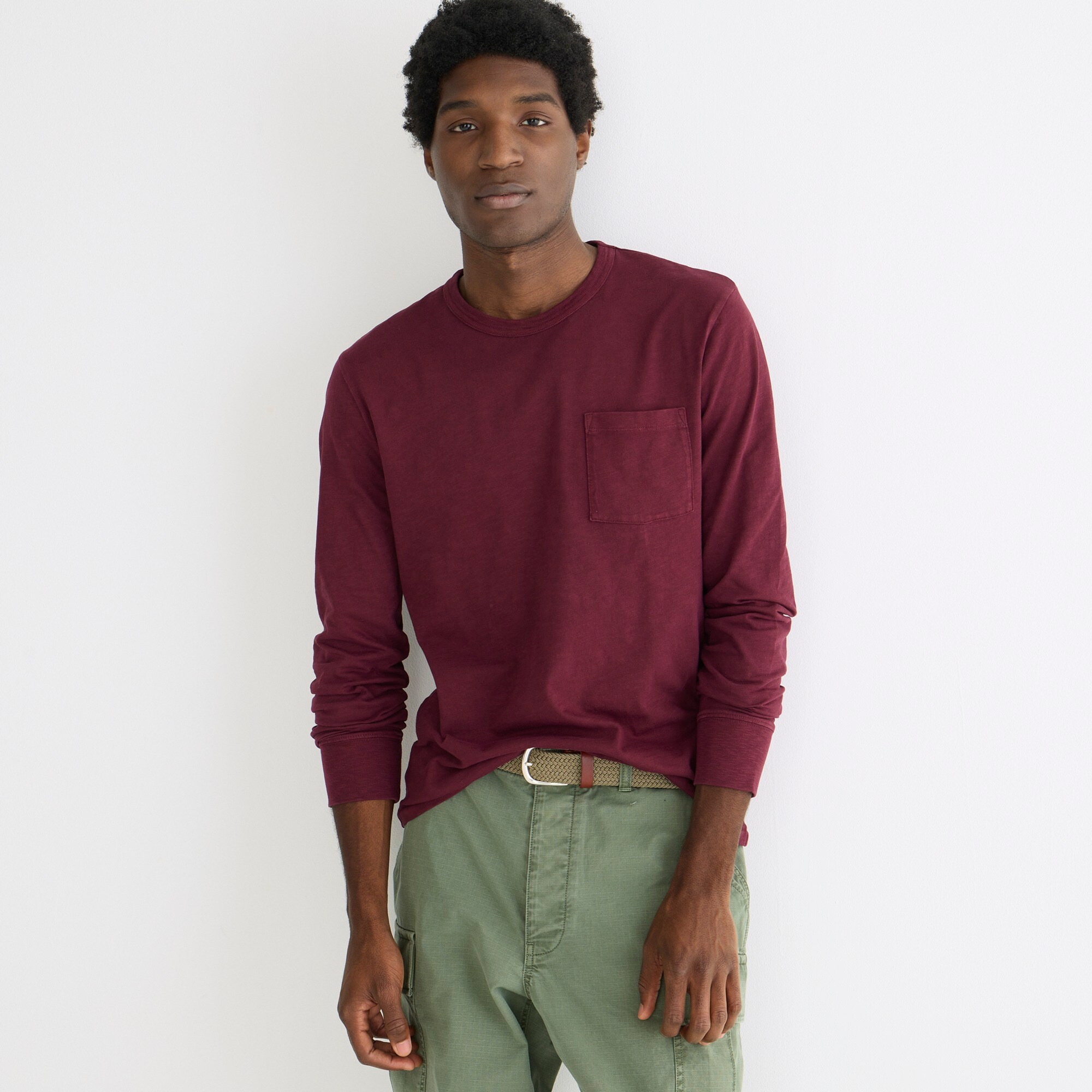 mens Garment-dyed slub cotton long-sleeve T-shirt