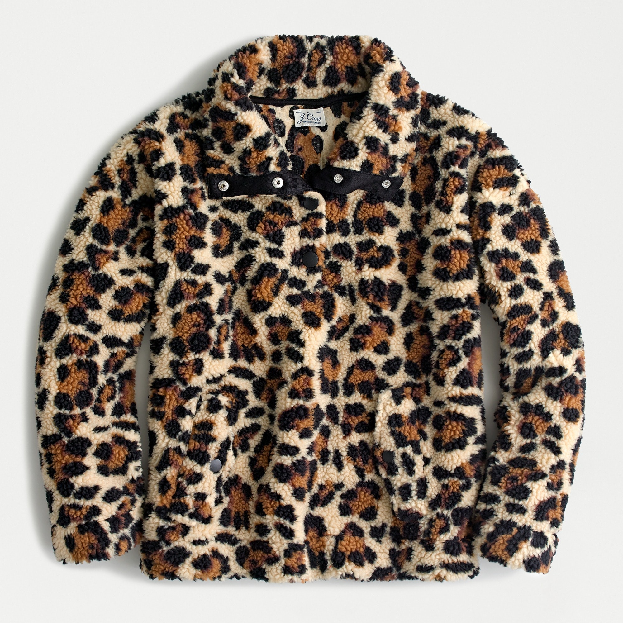 J.Crew Snap collar Sherpa Sweatshirt In Leopard For Women