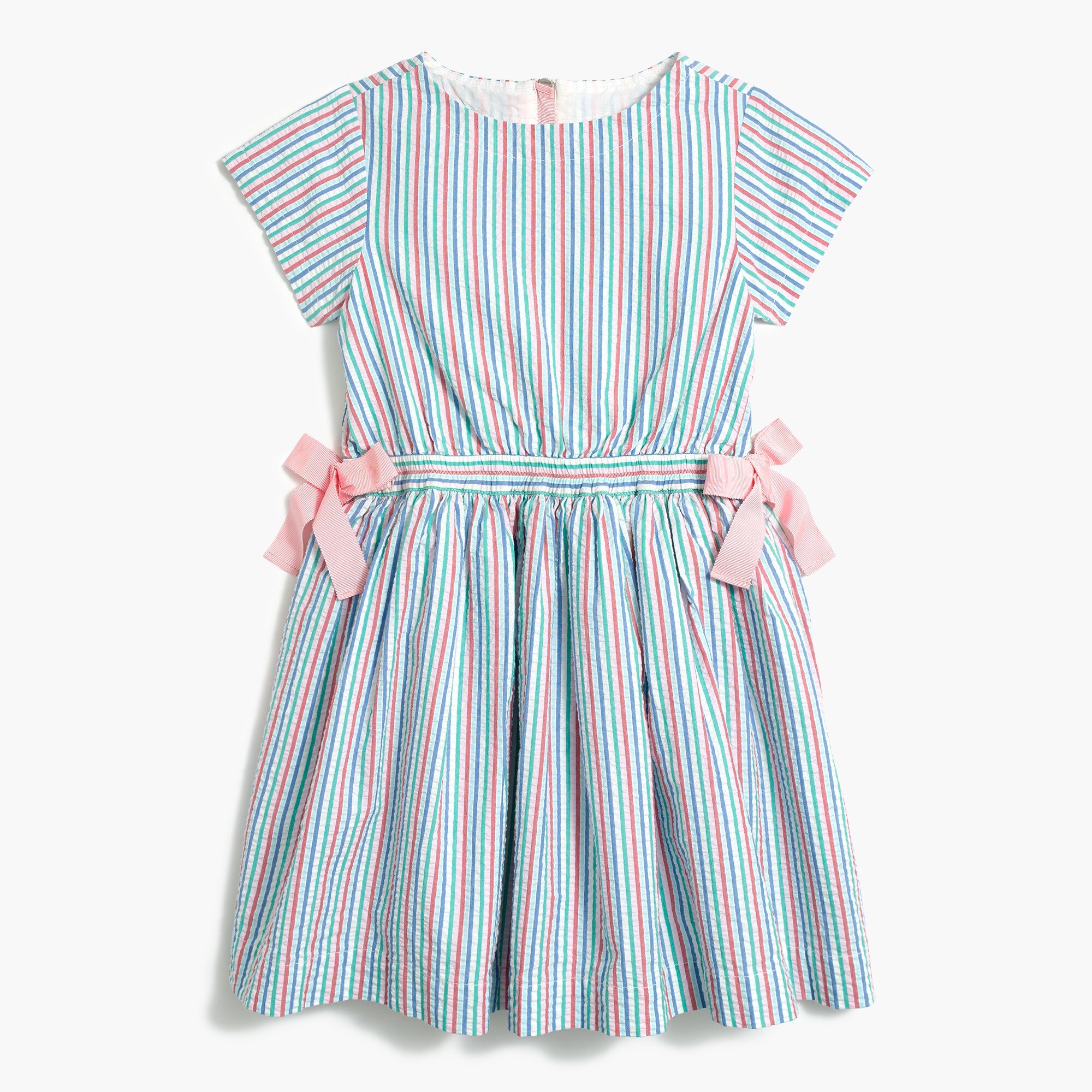 girls' short-sleeve rainbow seersucker dress for girls