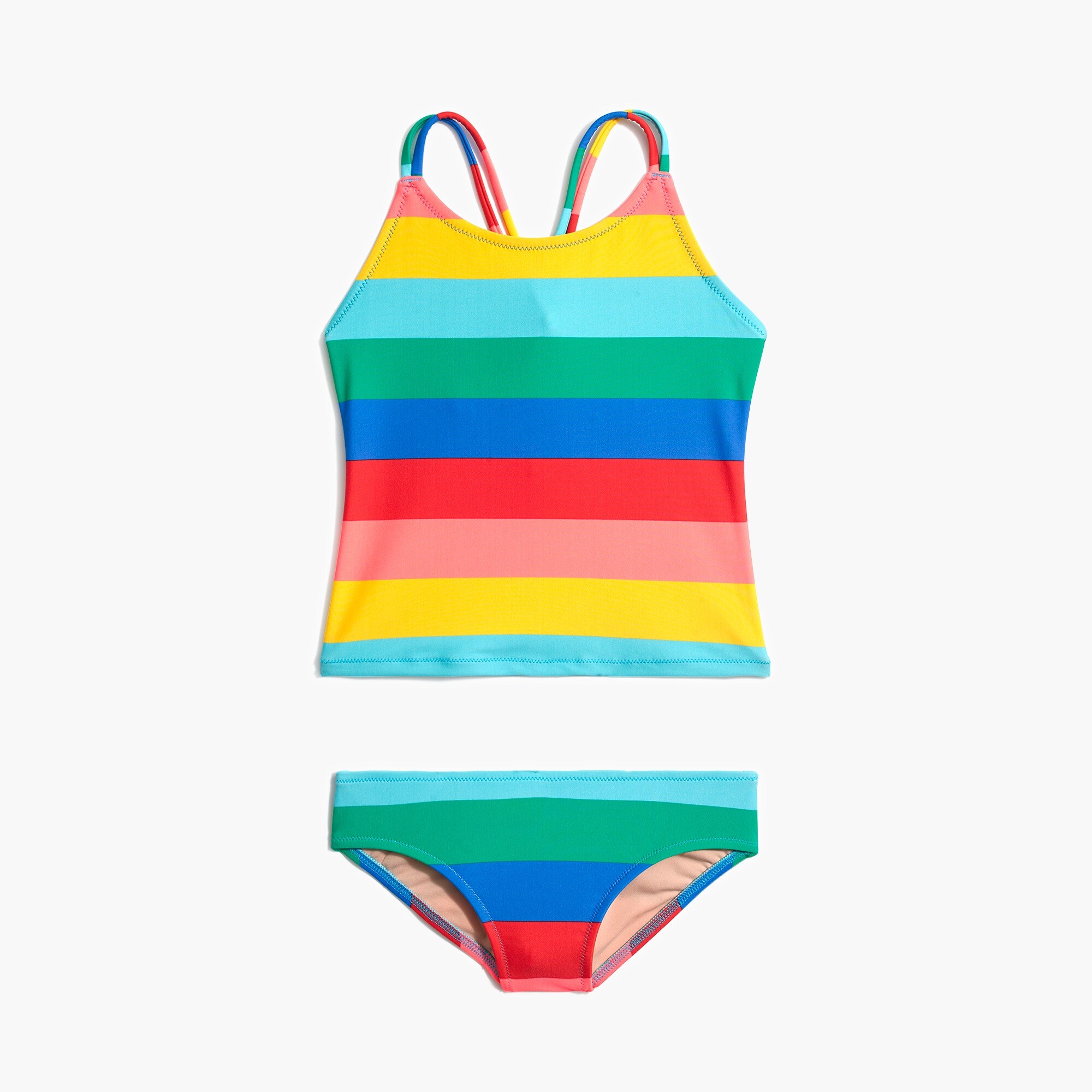 Girls' tankini set in rainbow stripe