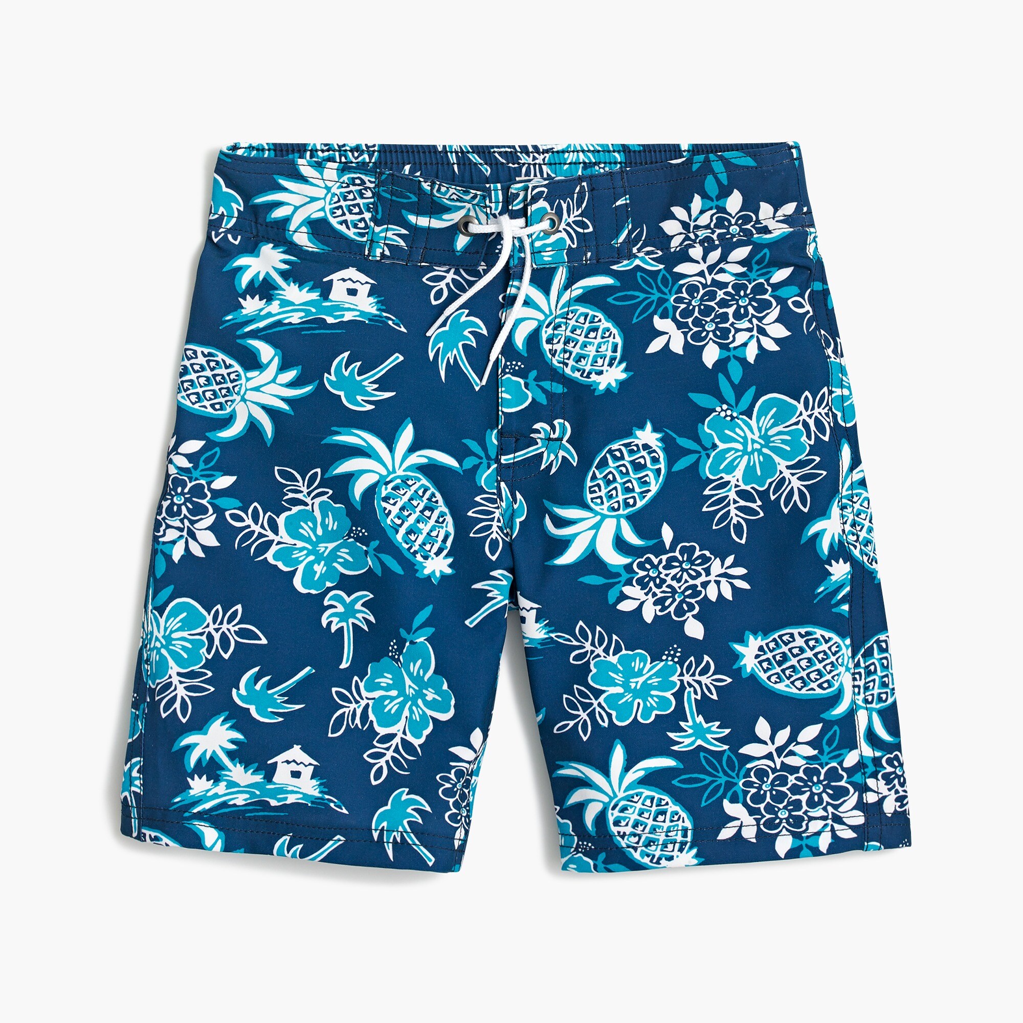 Boys' board short in blue palm print
