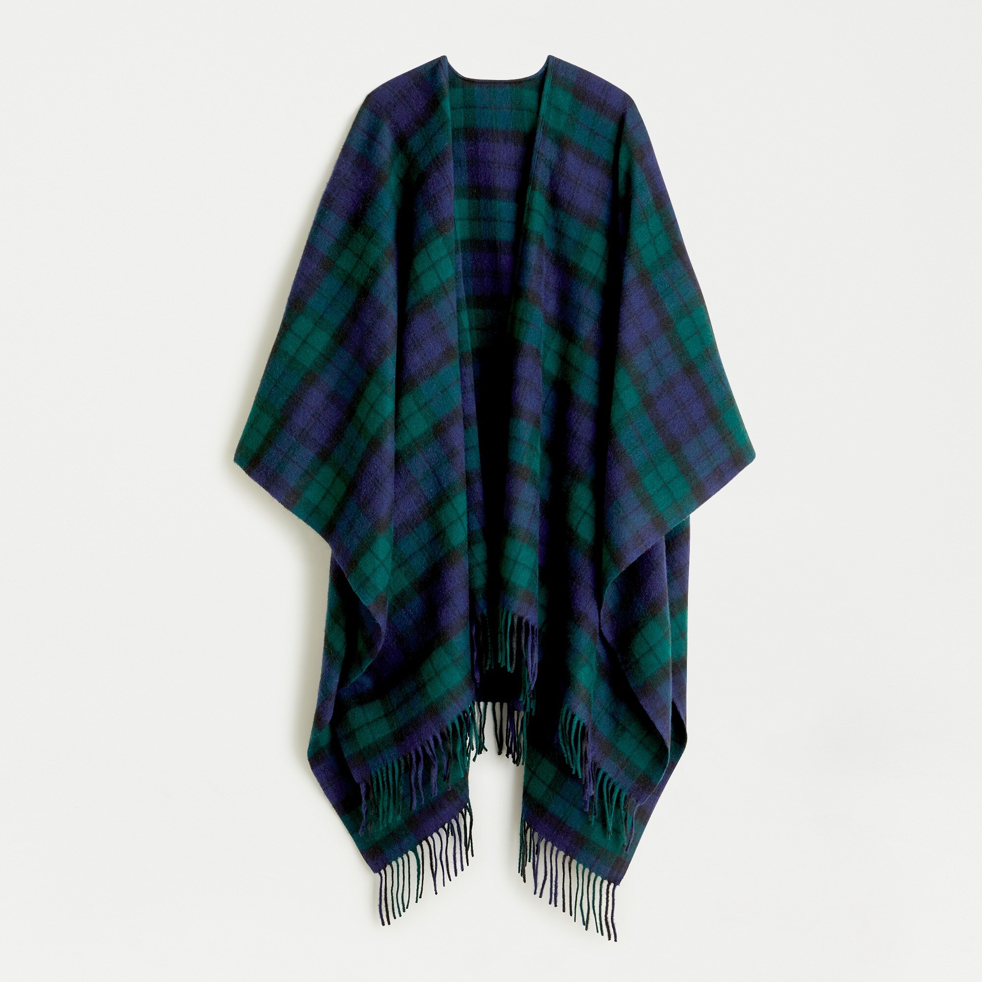 j.crew: poncho scarf in black watch tartan, right side, view zoomed