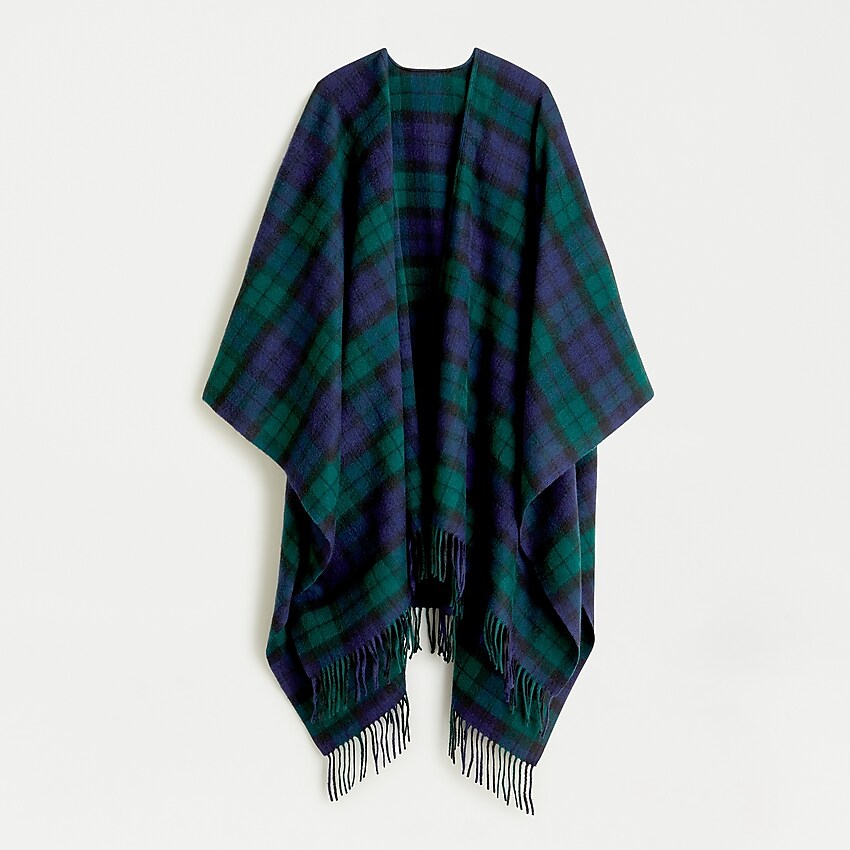 j.crew: poncho scarf in black watch tartan, right side, view zoomed