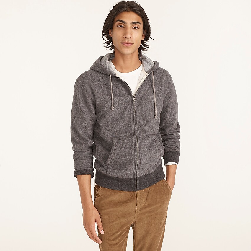 j.crew: marled brushed fleece full-zip hoodie for men, right side, view zoomed